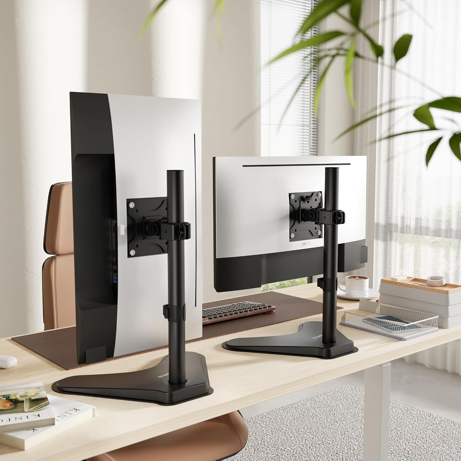 image:imageMountIt Free Standing Monitor Stand for Desktops Single Monitor Mount VESA 75 100 Compatible Displays Height Adjustable Tilt Swivel Rotating Fits 215 23 24 27 28 29 32 Inch Computer Screen