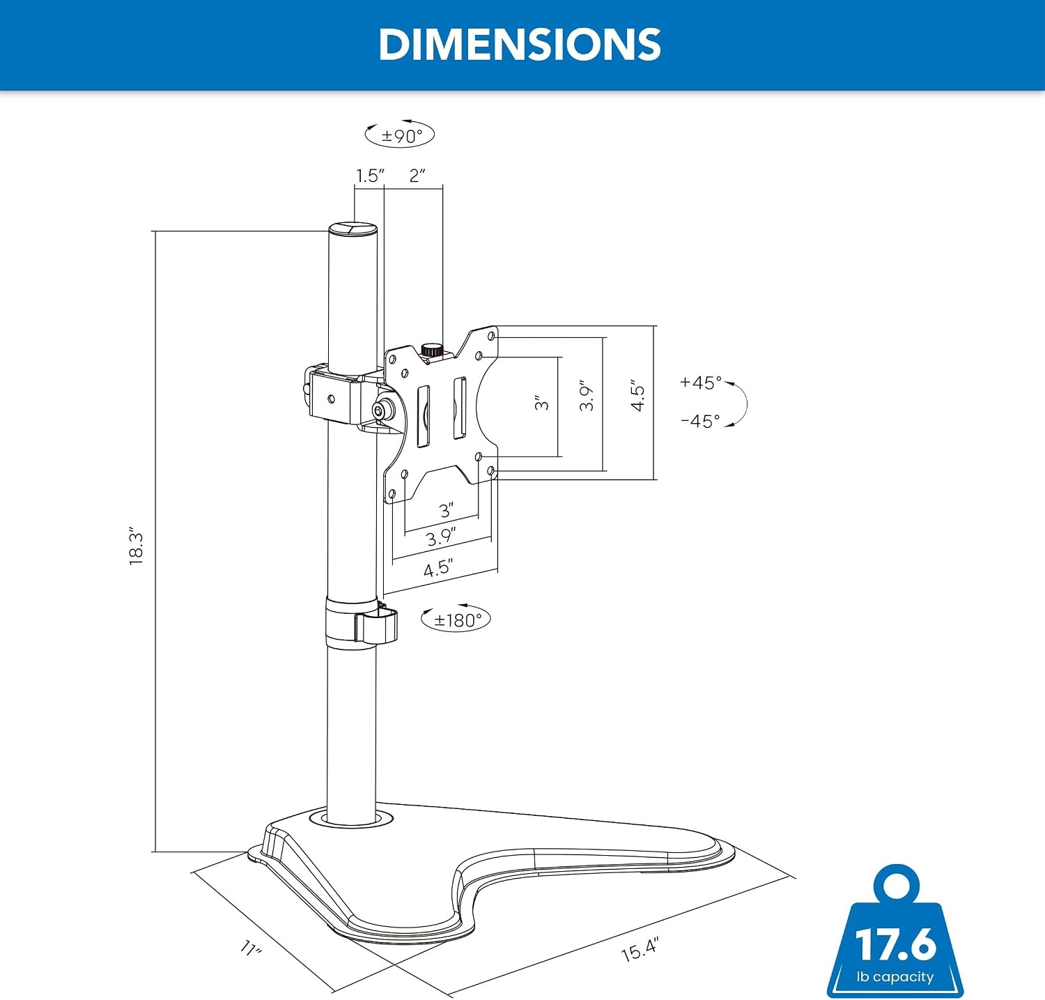 image:imageMountIt Free Standing Monitor Stand for Desktops Single Monitor Mount VESA 75 100 Compatible Displays Height Adjustable Tilt Swivel Rotating Fits 215 23 24 27 28 29 32 Inch Computer Screen