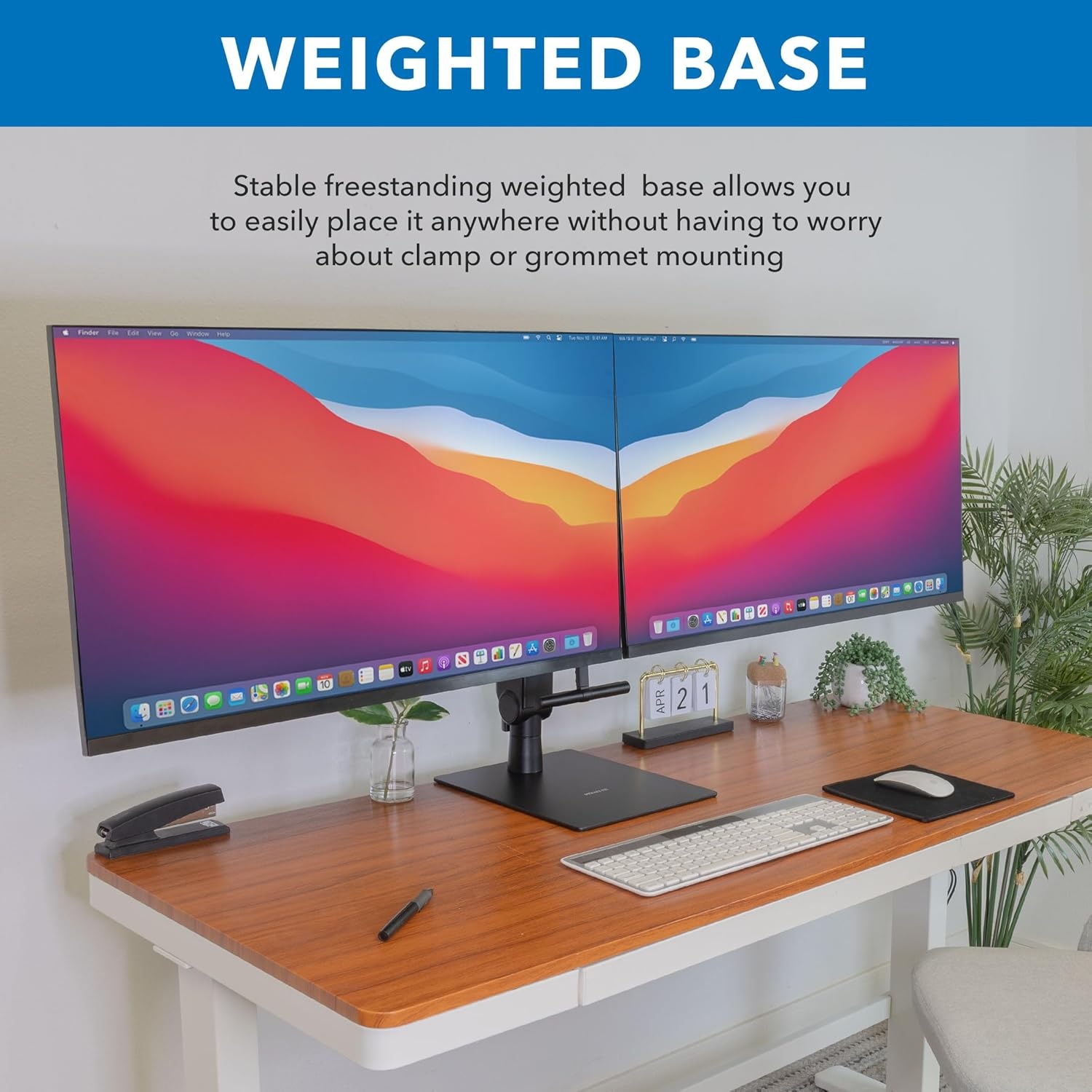 image:imageMountIt Freestanding Dual Monitor Stand 17 to 32 Height Adjustable Tension Adjustable Spring Monitor Stand for 2 Screens Max VESA 100x100 Swivel Rotation Instant Height Adjustment Black