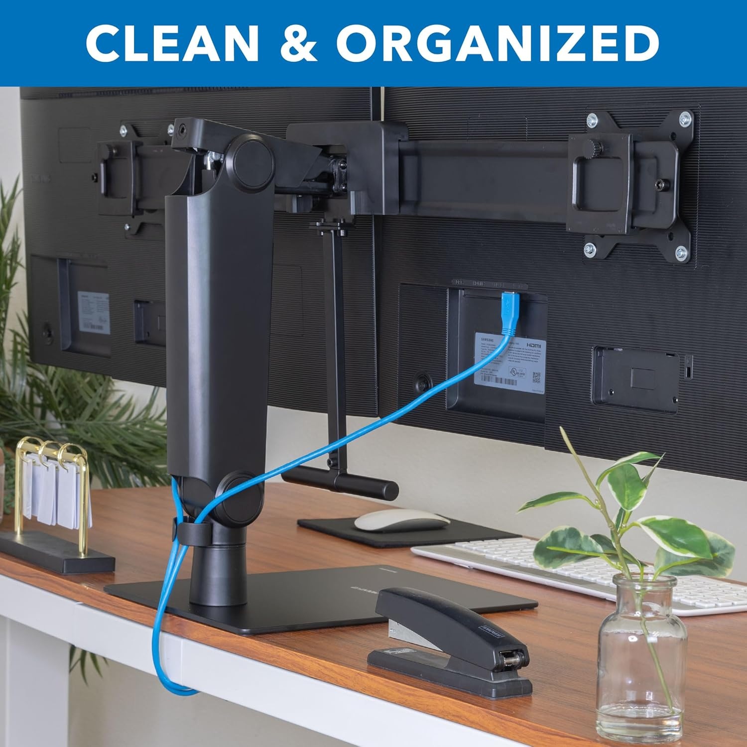 image:imageMountIt Freestanding Dual Monitor Stand 17 to 32 Height Adjustable Tension Adjustable Spring Monitor Stand for 2 Screens Max VESA 100x100 Swivel Rotation Instant Height Adjustment Black