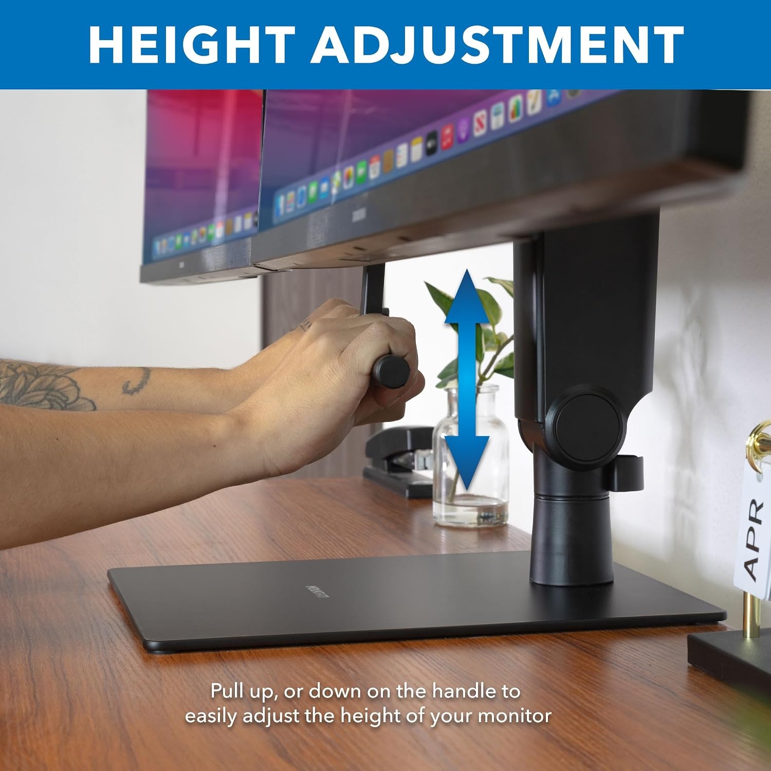 image:imageMountIt Freestanding Dual Monitor Stand 17 to 32 Height Adjustable Tension Adjustable Spring Monitor Stand for 2 Screens Max VESA 100x100 Swivel Rotation Instant Height Adjustment Black