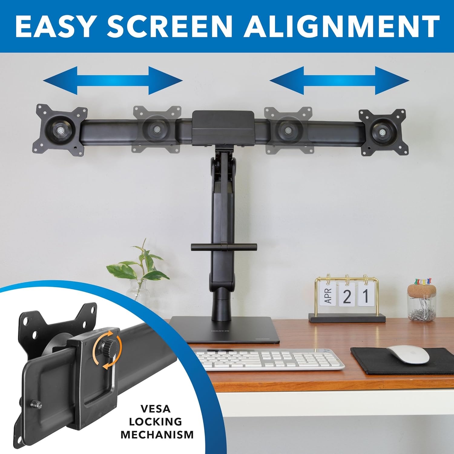 image:imageMountIt Freestanding Dual Monitor Stand 17 to 32 Height Adjustable Tension Adjustable Spring Monitor Stand for 2 Screens Max VESA 100x100 Swivel Rotation Instant Height Adjustment Black