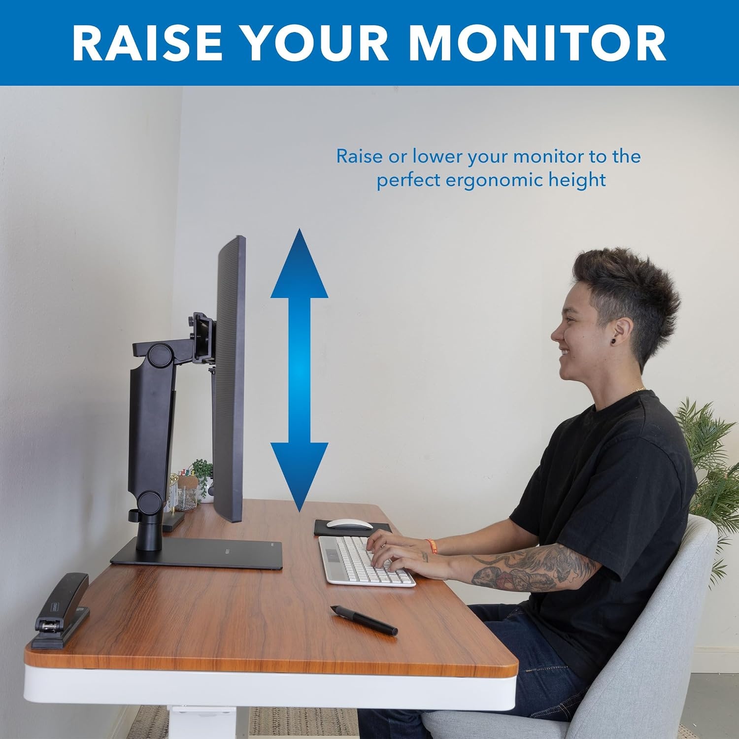 image:imageMountIt Freestanding Dual Monitor Stand 17 to 32 Height Adjustable Tension Adjustable Spring Monitor Stand for 2 Screens Max VESA 100x100 Swivel Rotation Instant Height Adjustment Black