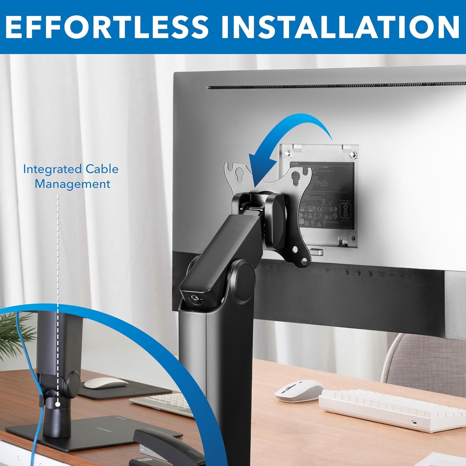 image:imageMountIt Freestanding Single Monitor Arm 17 to 32 Height Adjustable Tension Adjustable Spring Mechanism Monitor Stand Max VESA 100x100 Swivel Rotation Instant Height Adjustment Black