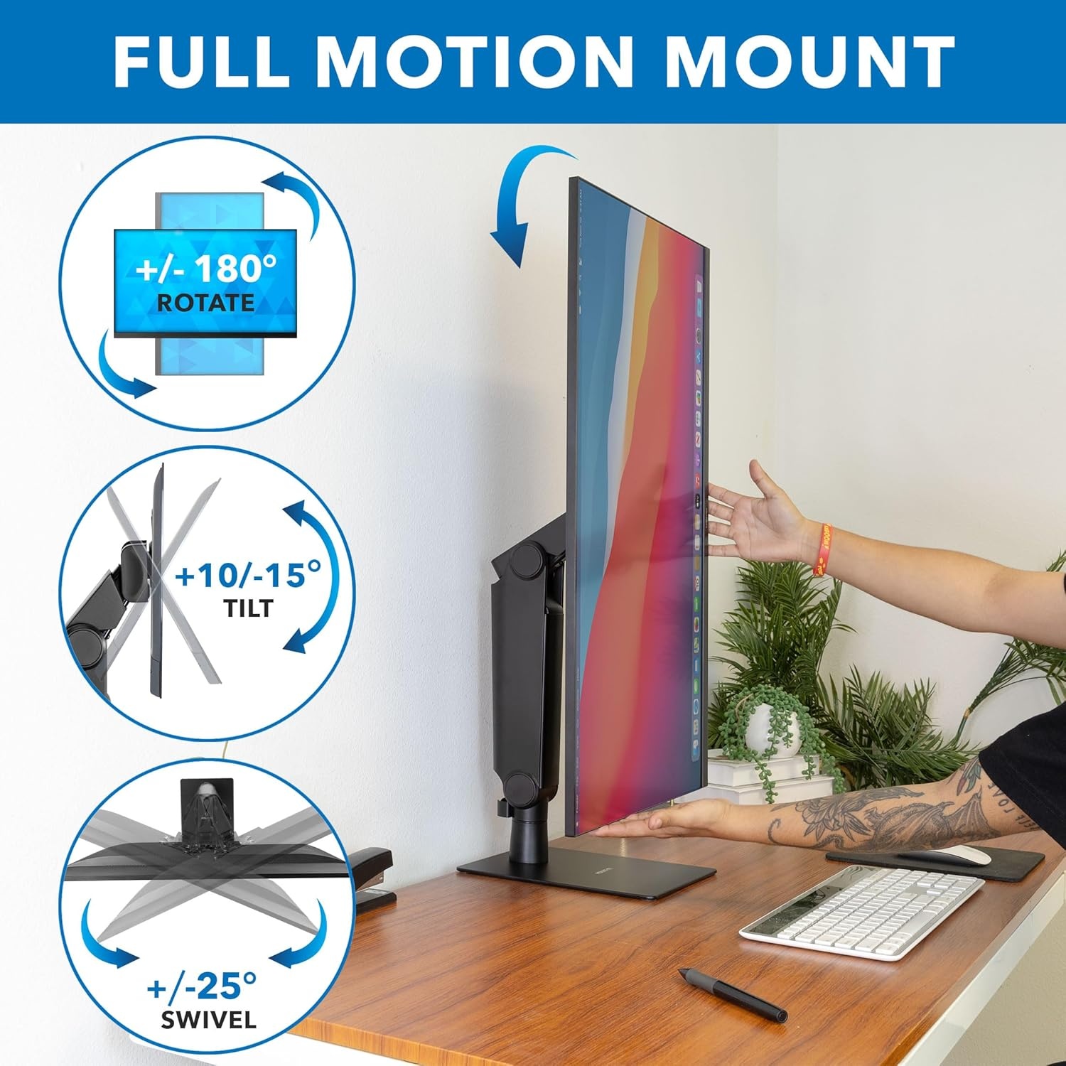 image:imageMountIt Freestanding Single Monitor Arm 17 to 32 Height Adjustable Tension Adjustable Spring Mechanism Monitor Stand Max VESA 100x100 Swivel Rotation Instant Height Adjustment Black