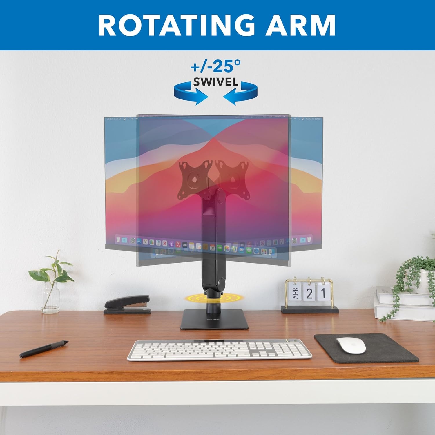 image:imageMountIt Freestanding Single Monitor Arm 17 to 32 Height Adjustable Tension Adjustable Spring Mechanism Monitor Stand Max VESA 100x100 Swivel Rotation Instant Height Adjustment Black