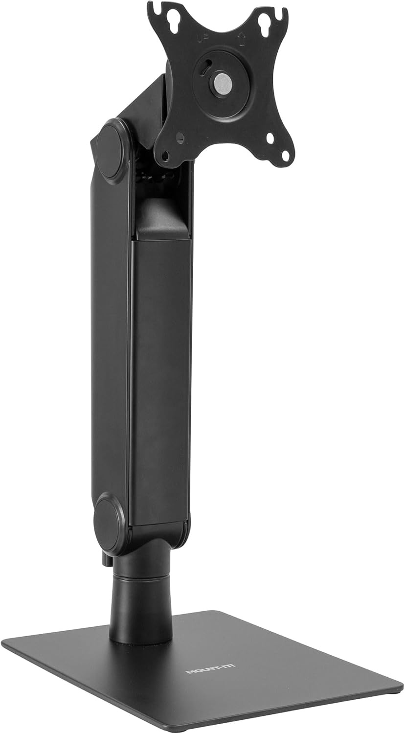 image:imageMountIt Freestanding Single Monitor Arm 17 to 32 Height Adjustable Tension Adjustable Spring Mechanism Monitor Stand Max VESA 100x100 Swivel Rotation Instant Height Adjustment Black