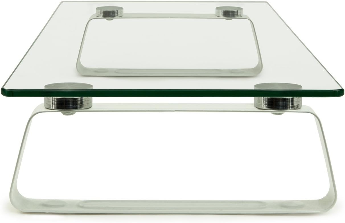 image:imageMountIt Glass Computer Monitor Riser and Laptop Stand Clear Flat Screen Display Stand Desktop Shelf and Organizer Glass and Aluminum Construction 22 Inches Wide 44 lb Carrying Capacity