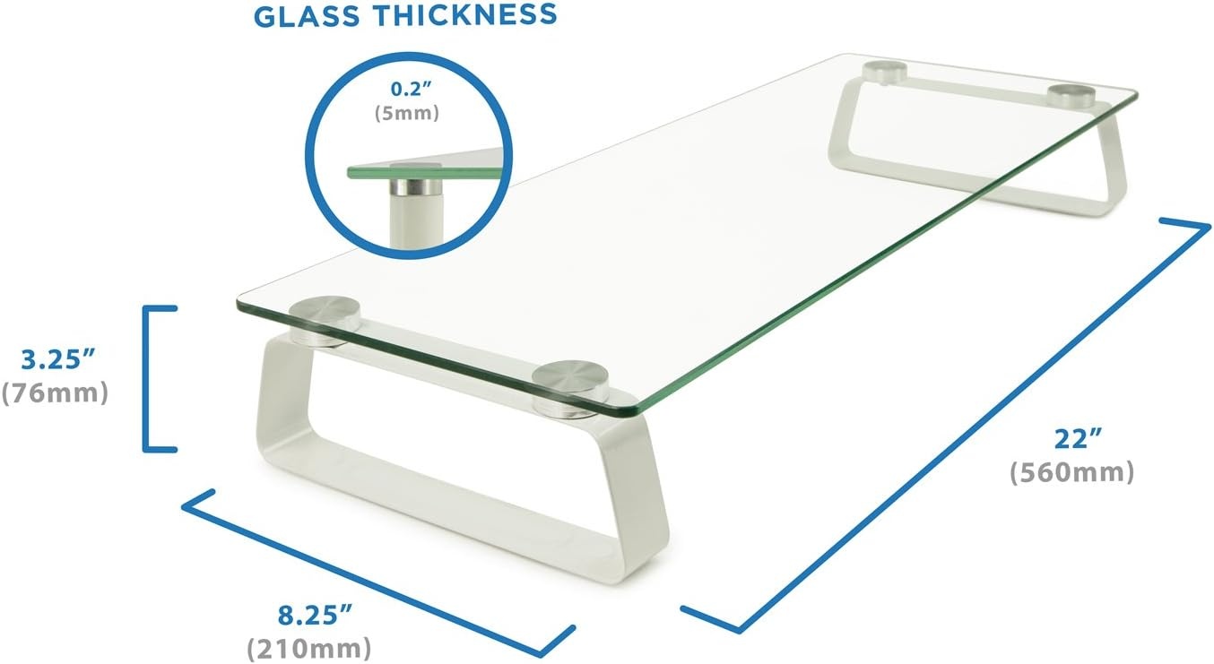 image:imageMountIt Glass Computer Monitor Riser and Laptop Stand Clear Flat Screen Display Stand Desktop Shelf and Organizer Glass and Aluminum Construction 22 Inches Wide 44 lb Carrying Capacity