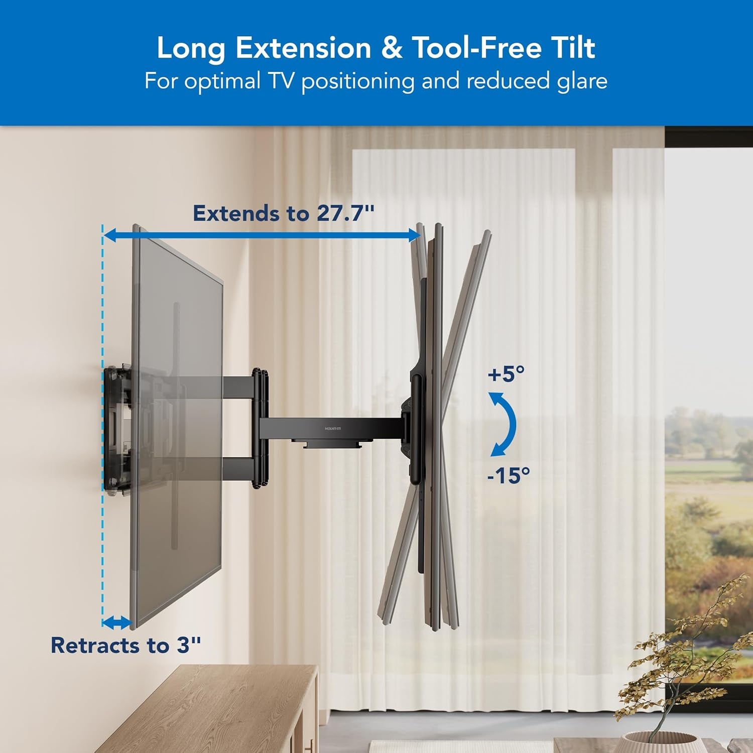 image:imageMountIt Heavy Duty XXL Full Motion TV Wall Mount for Extra Large TVs max VESA 900x600 Holds up to 264lb Swivel Tilt Extension Adjustable TV Mount for 60 65 75 80 85 90 98 100 115 120 in