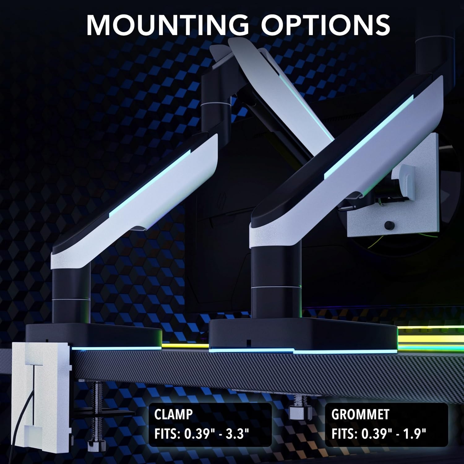 image:imageMountIt HeavyDuty Ultrawide Monitor Arm up to 49 44 lb Capacity Desk Mount for Curved amp Widescreen Monitors Compatible with Samsung Odyssey G9 Gas Spring RGB Lighting VESA 75x75 amp 100x100