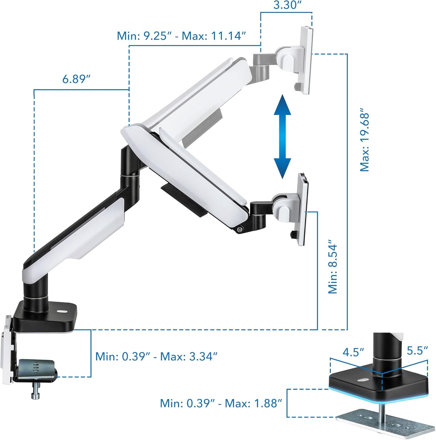 image:imageMountIt HeavyDuty Ultrawide Monitor Arm up to 49 44 lb Capacity Desk Mount for Curved amp Widescreen Monitors Compatible with Samsung Odyssey G9 Gas Spring RGB Lighting VESA 75x75 amp 100x100