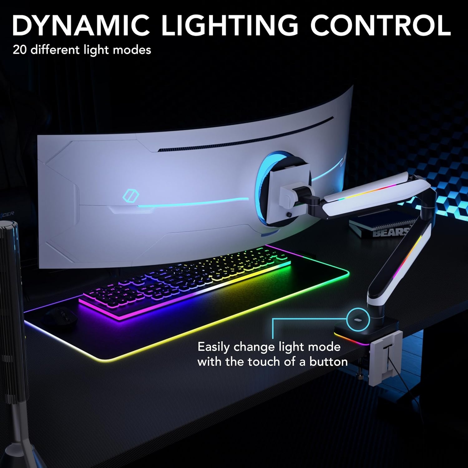image:imageMountIt HeavyDuty Ultrawide Monitor Arm up to 49 44 lb Capacity Desk Mount for Curved amp Widescreen Monitors Compatible with Samsung Odyssey G9 Gas Spring RGB Lighting VESA 75x75 amp 100x100