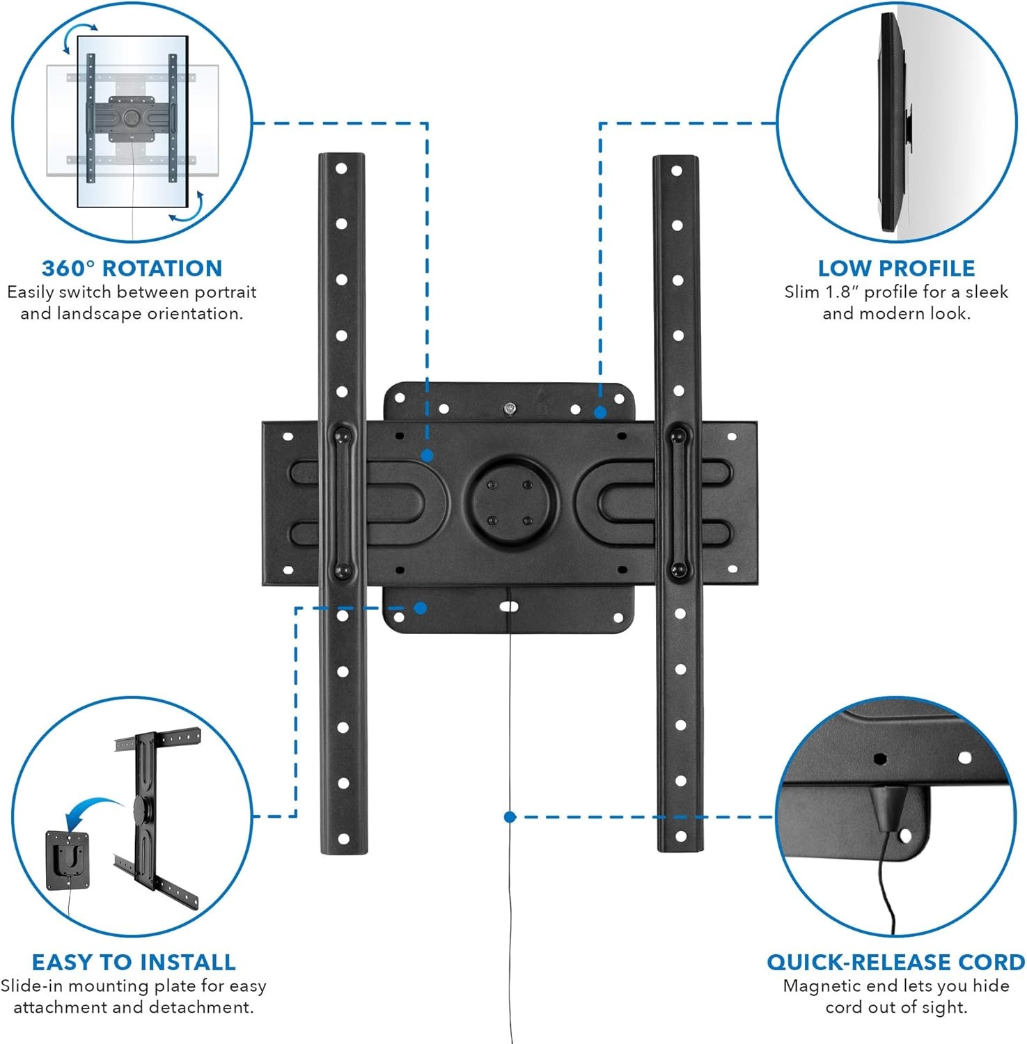 image:imageMountIt Landscape to Portrait Rotating TV Wall Mount Vertical Flush TV Mount with 360 Degree Rotation Fits VESA Up to 600x400 37 to 80 Inch Screens 110 Lbs Capacity