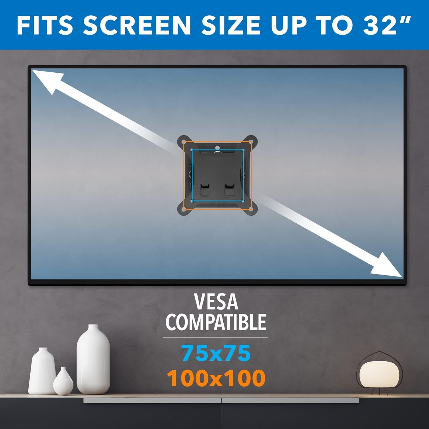 image:imageMountIt Low Profile Tilting TV Wall Mount for 2432 Inch Flat Screen TVs Quick Release Small TV Mount Bracket VESA 75x75 100x100 165 Slim Design 30 lb Capacity Single Stud Installation