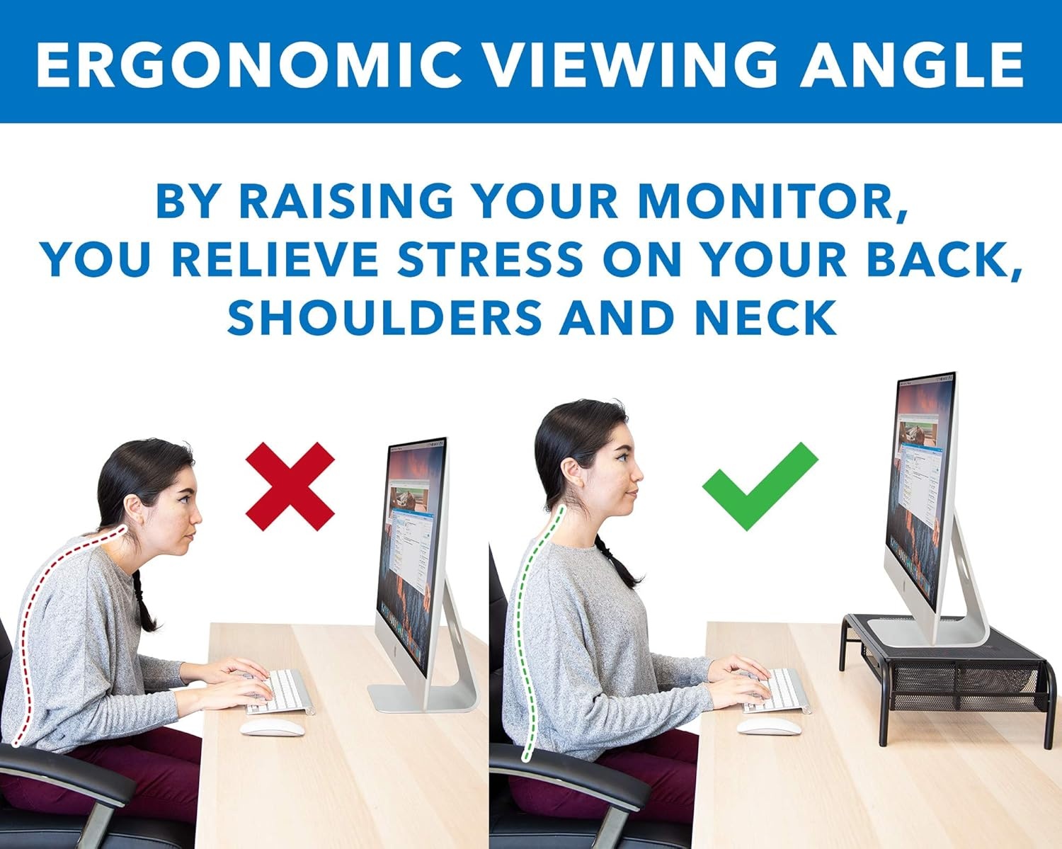 image:imageMountIt Metal Mesh Monitor Stand with Drawer Ergonomic Desk Organizer and Riser for Monitors and Laptops Desktop Stand with Extra Storage and Side Pocket Black