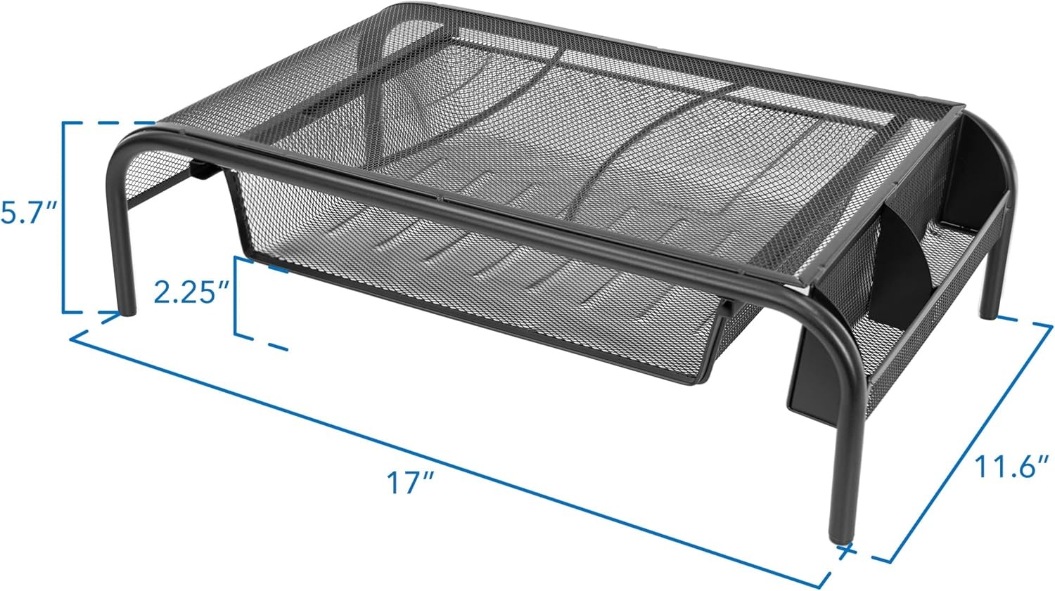 image:imageMountIt Metal Mesh Monitor Stand with Drawer Ergonomic Desk Organizer and Riser for Monitors and Laptops Desktop Stand with Extra Storage and Side Pocket Black