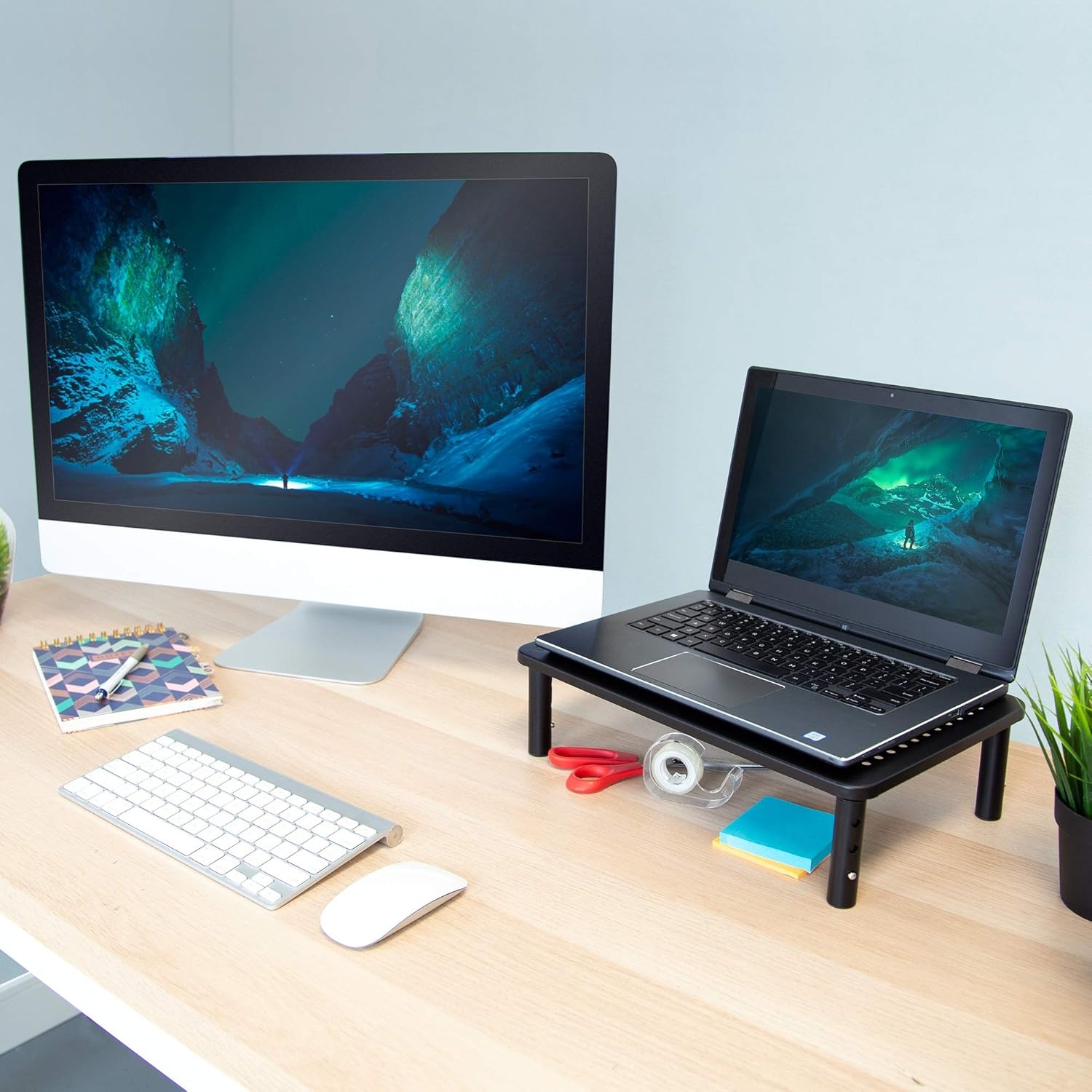 image:imageMountIt Metal Monitor Riser 2Pack Height Adjustable Computer Display and Laptop Stand for Desktop Fits Up to 32 Screens 44 Lbs Capacity Set of Two RisersSet of 2