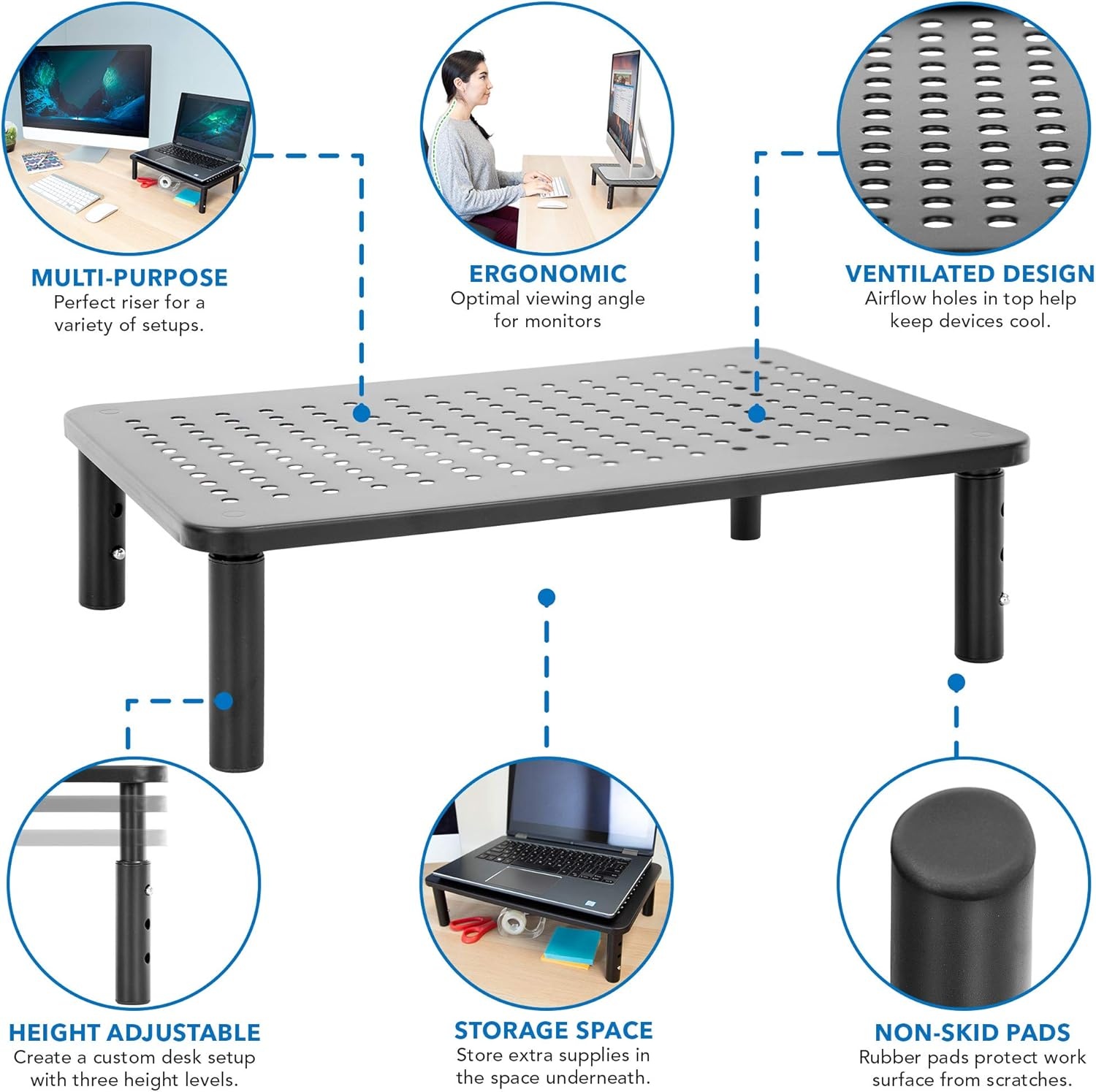 image:imageMountIt Metal Monitor Riser 2Pack Height Adjustable Computer Display and Laptop Stand for Desktop Fits Up to 32 Screens 44 Lbs Capacity Set of Two RisersSet of 2