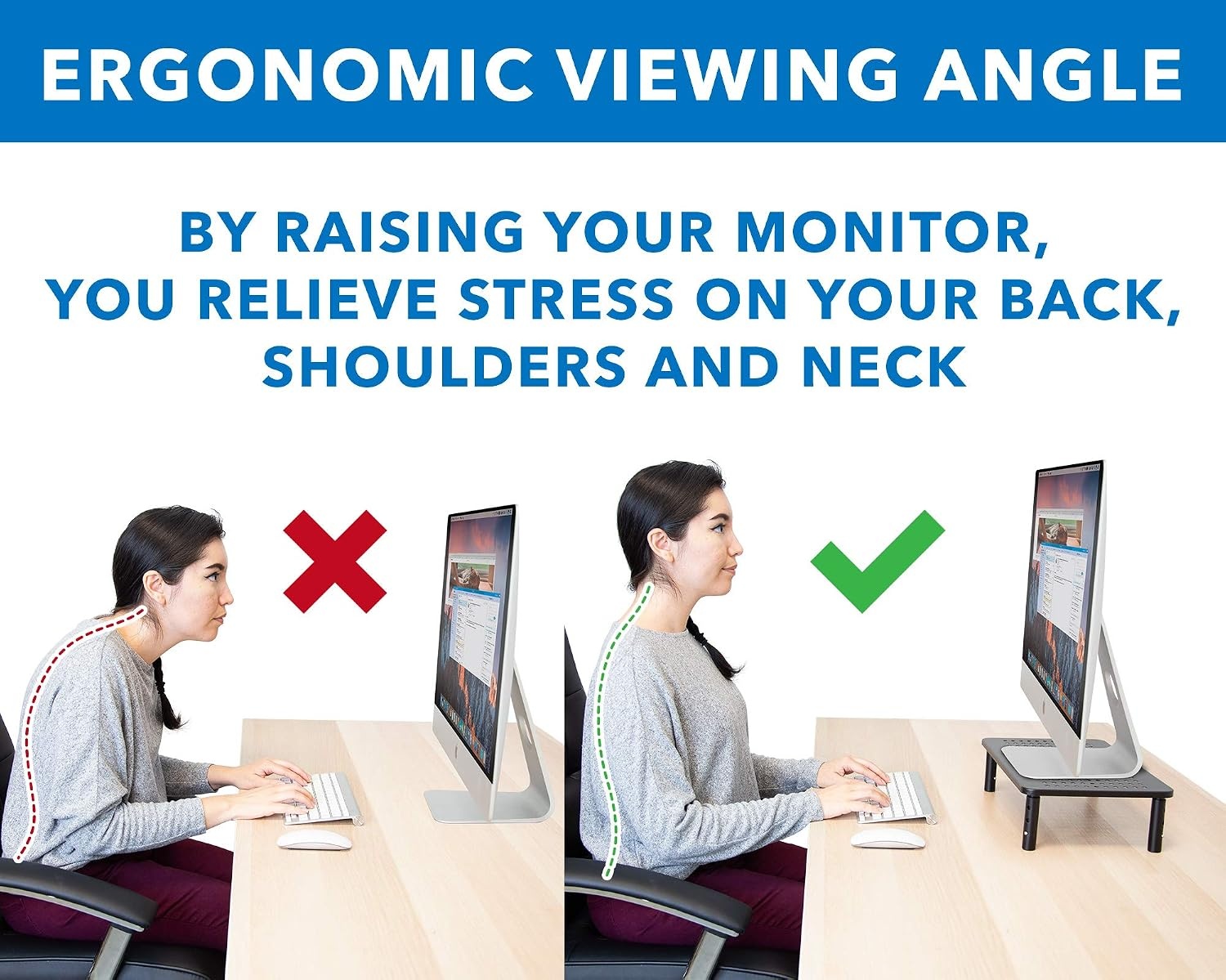 image:imageMountIt Metal Monitor Riser 2Pack Height Adjustable Computer Display and Laptop Stand for Desktop Fits Up to 32 Screens 44 Lbs Capacity Set of Two RisersSet of 2