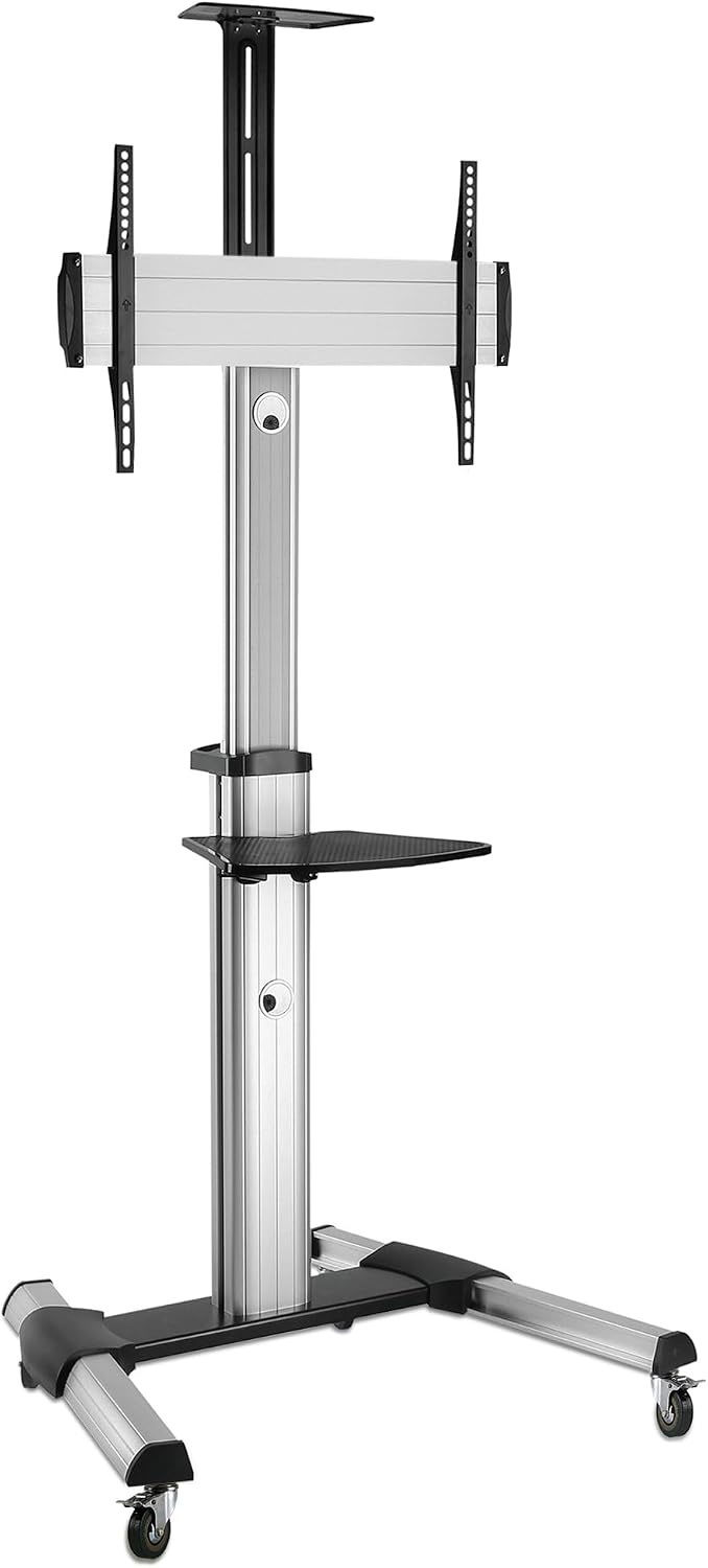 image:imageMountIt Mobile TV Stand for Flat Screen Televisions Height Adjustable Rolling TV Cart for 32 40 50 55 60 65 and 70 Inch Screens 110 Pound Capacity