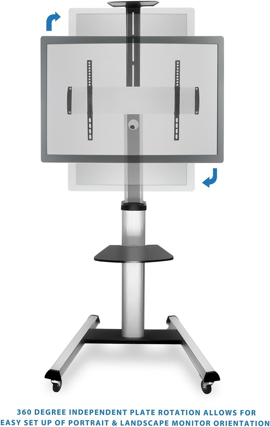 image:imageMountIt Mobile TV Stand for Flat Screen Televisions Height Adjustable Rolling TV Cart for 32 40 50 55 60 65 and 70 Inch Screens 110 Pound Capacity