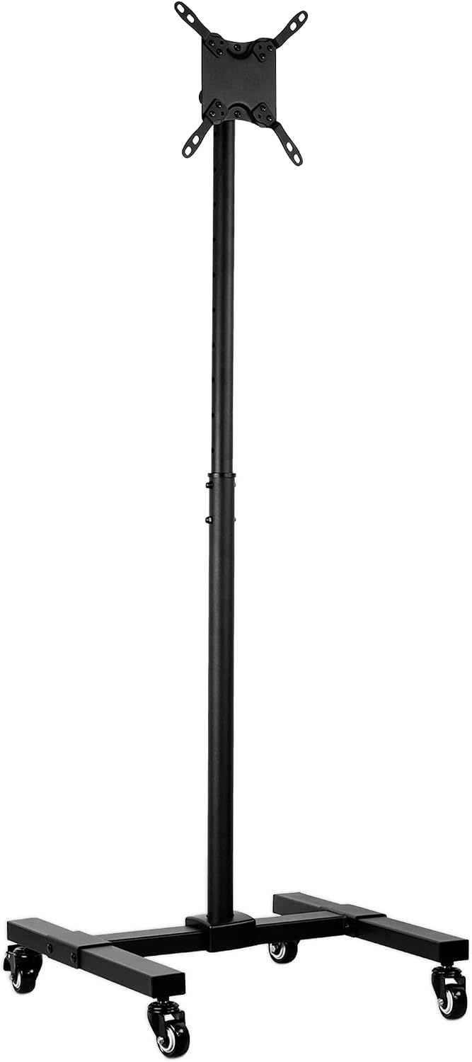 image:imageMountIt Mobile TV Stand with Locking Wheels Adjustable Height Rolling Cart for 13 42 Flat Panel LCD LED Screens VESA Compatible up to 200mm Black