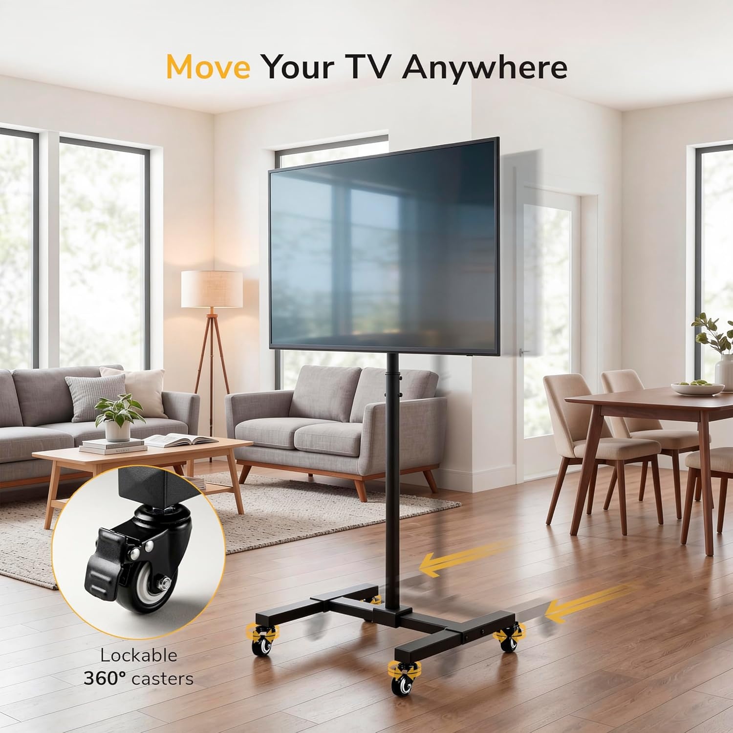 image:imageMountIt Mobile TV Stand with Locking Wheels Adjustable Height Rolling Cart for 13 42 Flat Panel LCD LED Screens VESA Compatible up to 200mm Black