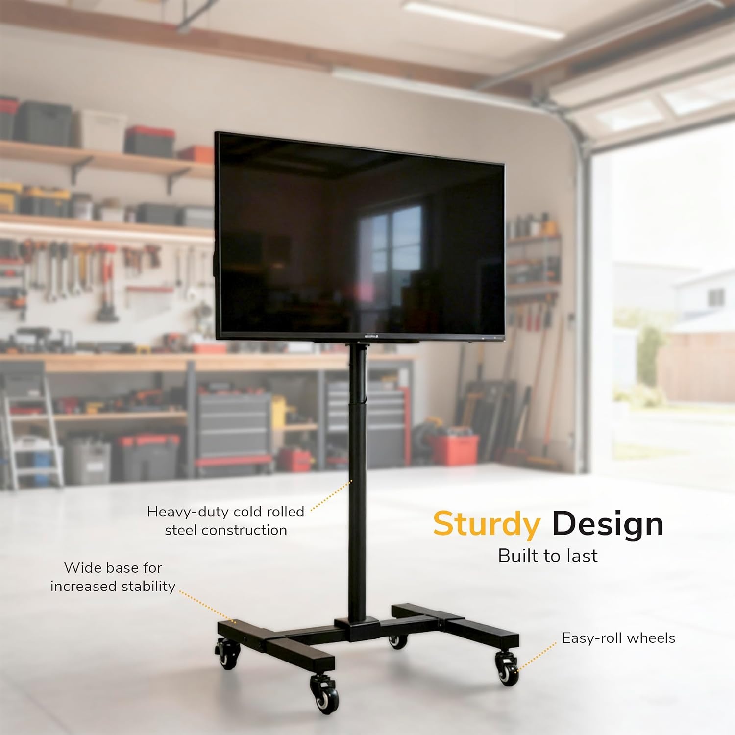 image:imageMountIt Mobile TV Stand with Locking Wheels Adjustable Height Rolling Cart for 13 42 Flat Panel LCD LED Screens VESA Compatible up to 200mm Black