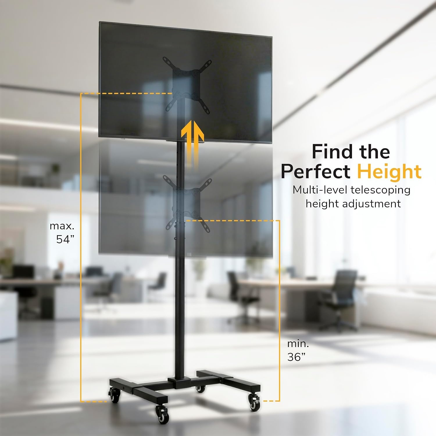 image:imageMountIt Mobile TV Stand with Locking Wheels Adjustable Height Rolling Cart for 13 42 Flat Panel LCD LED Screens VESA Compatible up to 200mm Black