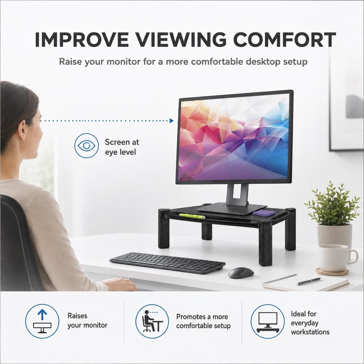 image:imageMountIt Monitor Stand Riser with Storage Height Adjustable Desk Shelf for Monitor amp Printer Large 19 Platform Fits 1332 Screens up to 22 lbs Desk Organizer Black