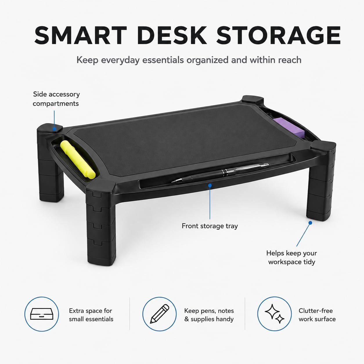 image:imageMountIt Monitor Stand Riser with Storage Height Adjustable Desk Shelf for Monitor amp Printer Large 19 Platform Fits 1332 Screens up to 22 lbs Desk Organizer Black