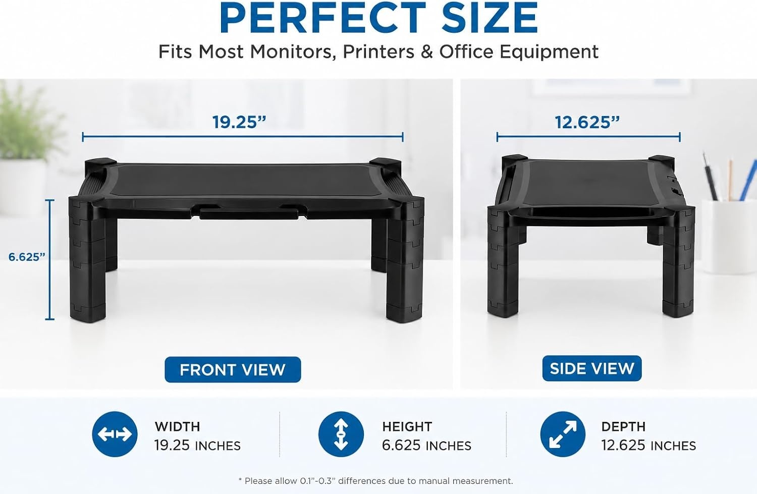 image:imageMountIt Monitor Stand Riser with Storage Height Adjustable Desk Shelf for Monitor amp Printer Large 19 Platform Fits 1332 Screens up to 22 lbs Desk Organizer Black