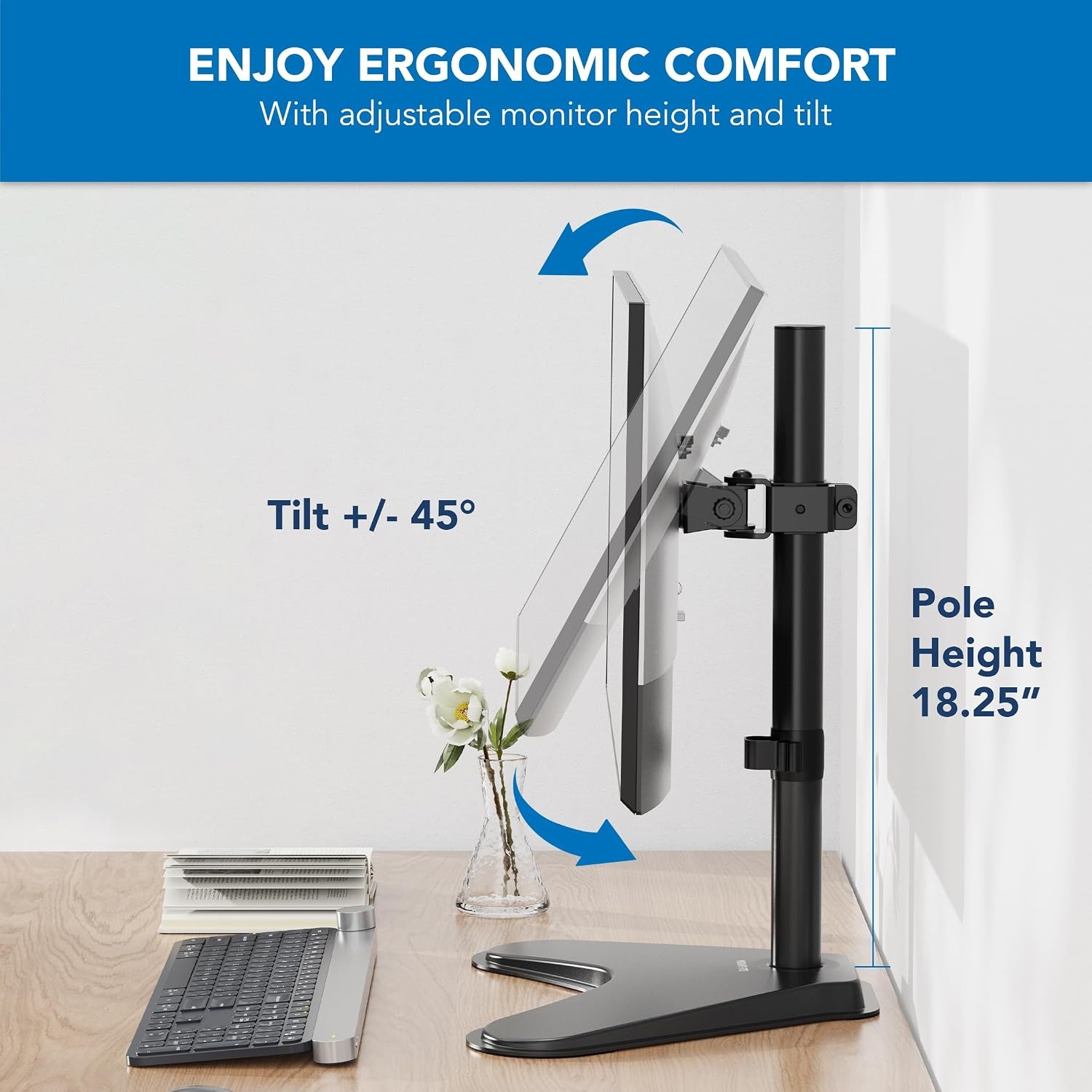 image:imageMountIt Monitor Stand for Desk Freestanding Single Monitor Mount for 21532 Screens Height Adjustable VESA Stand with Tilt Swivel amp Rotation Sturdy Base Supports 176 lbs