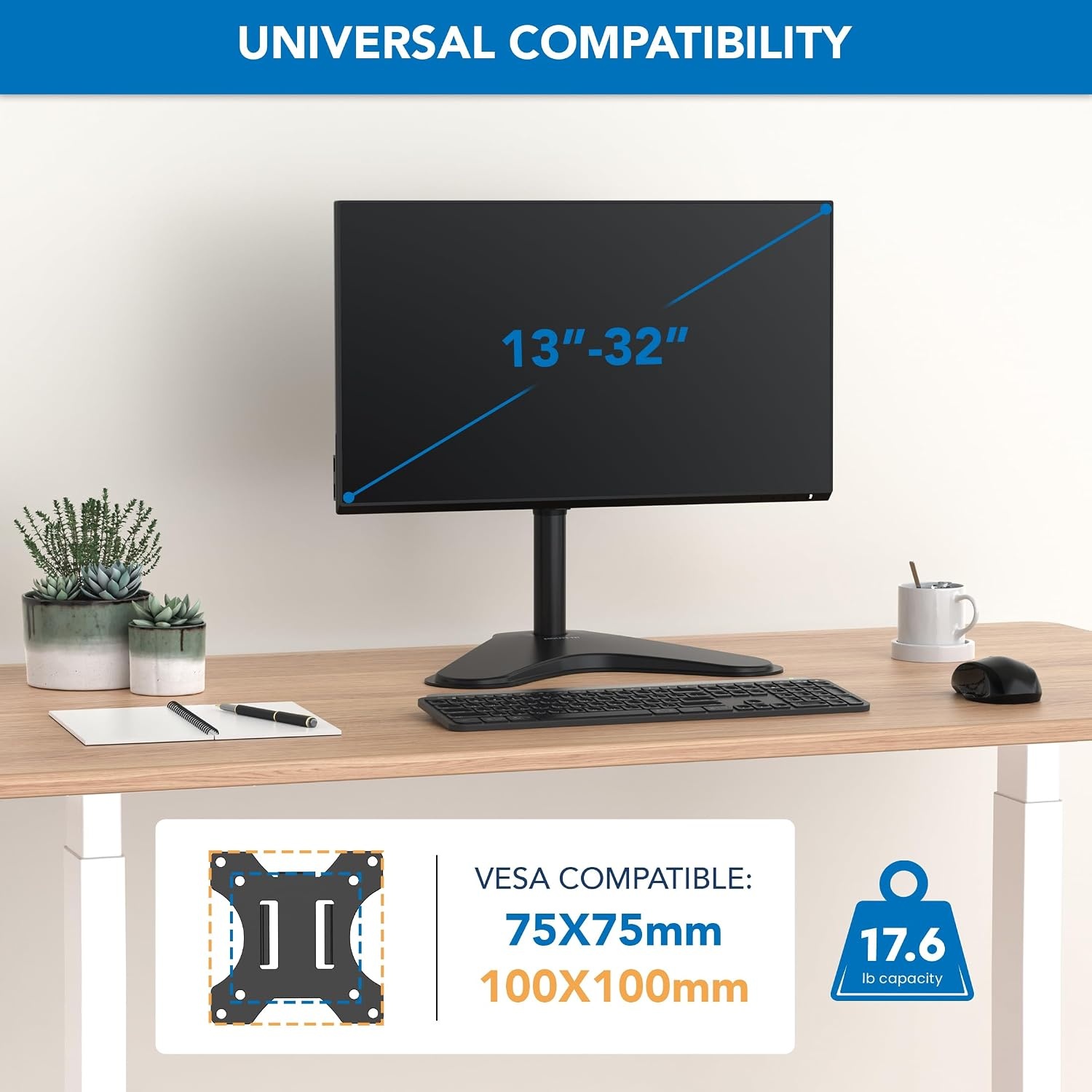 image:imageMountIt Monitor Stand for Desk Freestanding Single Monitor Mount for 21532 Screens Height Adjustable VESA Stand with Tilt Swivel amp Rotation Sturdy Base Supports 176 lbs
