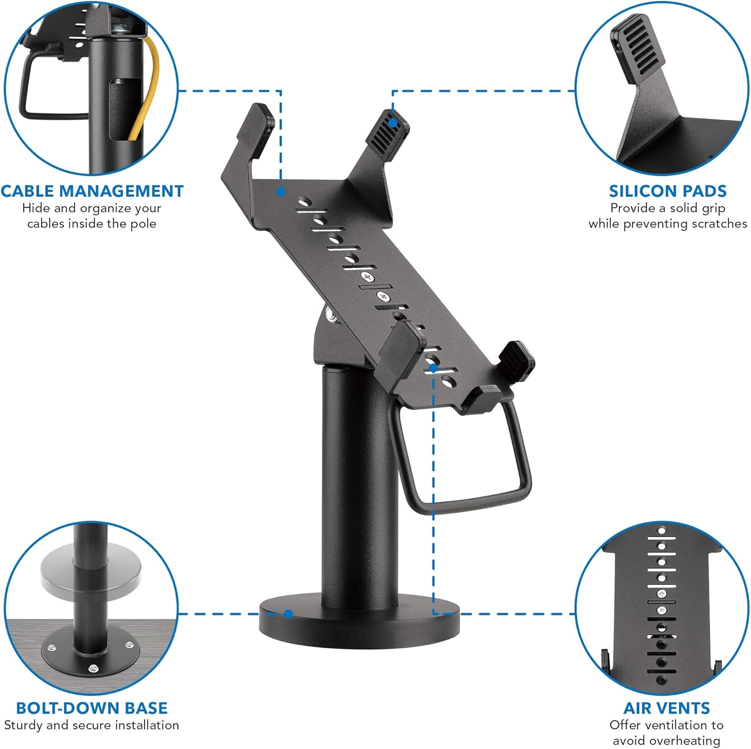 image:imageMountIt POS Credit Card Terminal Stand Compatible with VeriFone VX520 BoltDown Base Tilt Swivel Height Adjustable