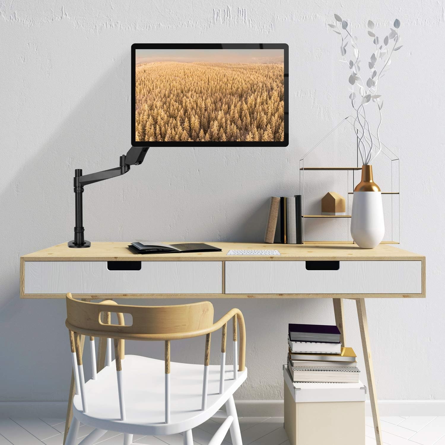 image:imageMountIt Premium Modular Monitor Desk Mount Arm Stand Full Motion Gas Spring Arm Fits 19 215 24 27 32 Inch Computer Screens with 75 100 VESA Patterns CClamp and Grommet Bases Black