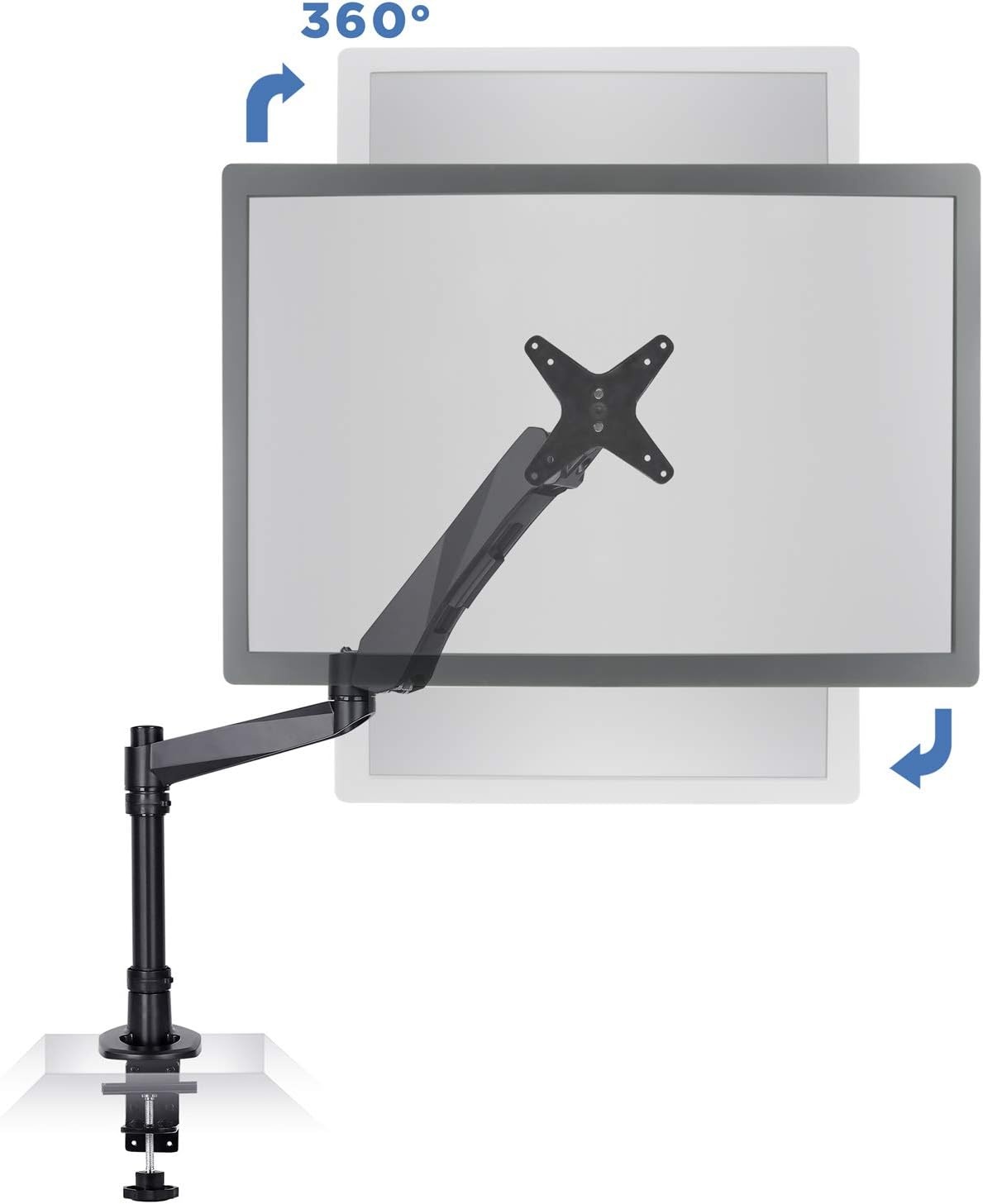 image:imageMountIt Premium Modular Monitor Desk Mount Arm Stand Full Motion Gas Spring Arm Fits 19 215 24 27 32 Inch Computer Screens with 75 100 VESA Patterns CClamp and Grommet Bases Black