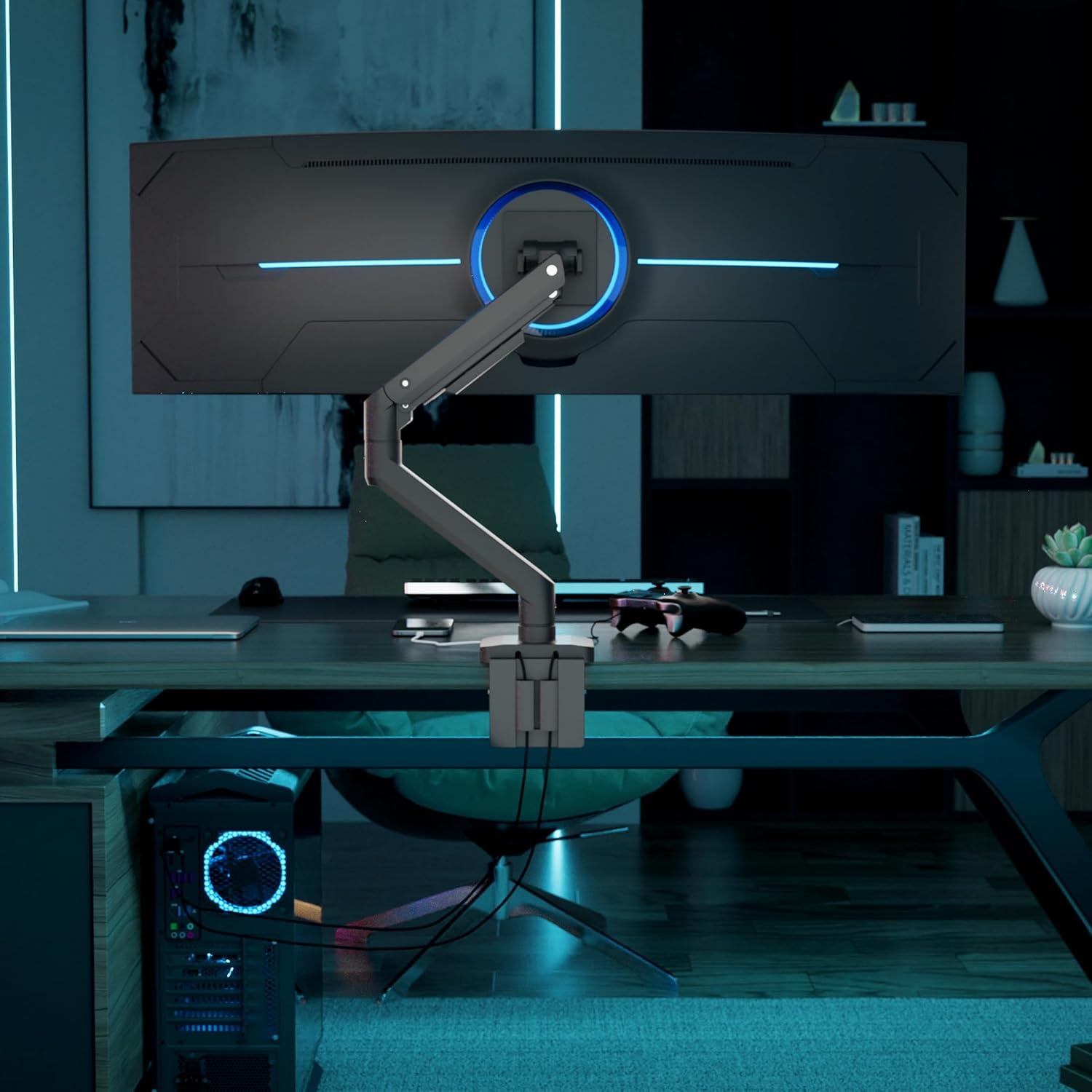 image:imageMountIt Proflex Series HeavyDuty Monitor Desk Mount Fits 1749 Ultrawide Curved Screens Full Motion Gas Spring Arm 44 lbs Capacity USBC amp USB 30 Ports VESA 75100 Clamp or Grommet Base