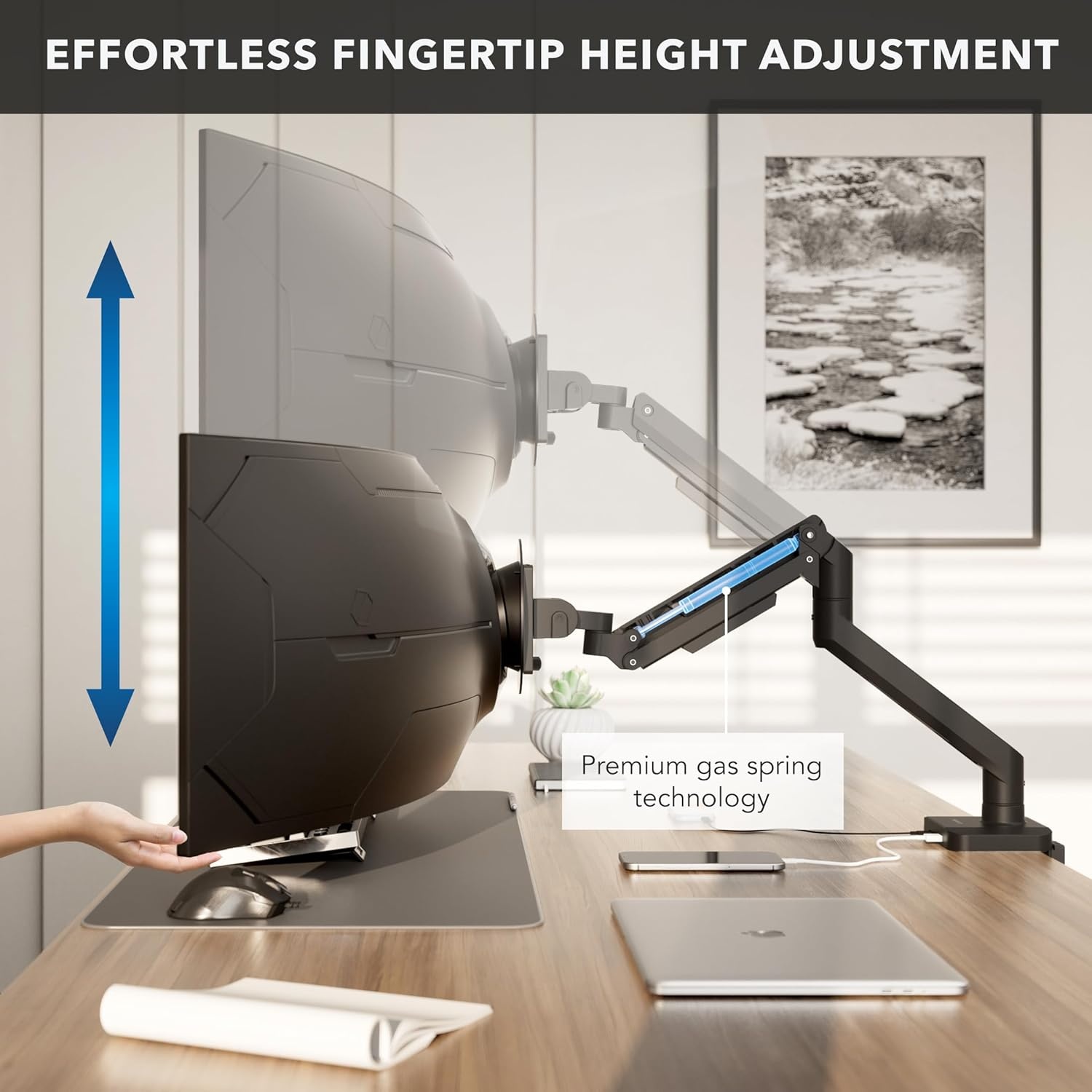 image:imageMountIt Proflex Series HeavyDuty Monitor Desk Mount Fits 1749 Ultrawide Curved Screens Full Motion Gas Spring Arm 44 lbs Capacity USBC amp USB 30 Ports VESA 75100 Clamp or Grommet Base