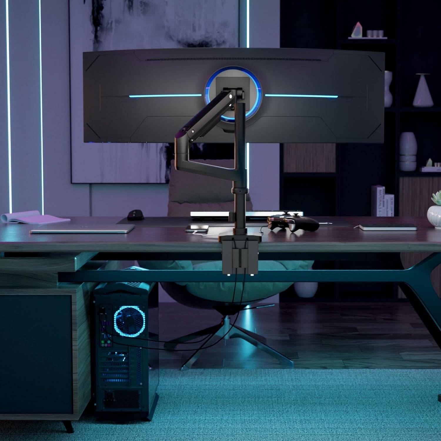 image:imageMountIt Proflex Series HeightAdjustable Ultrawide Monitor Arm with Pole Fits 1749 Screens Gas Spring 44 lbs Capacity USBC amp USB 30 Ports Full Motion VESA 75100 Clamp or Grommet