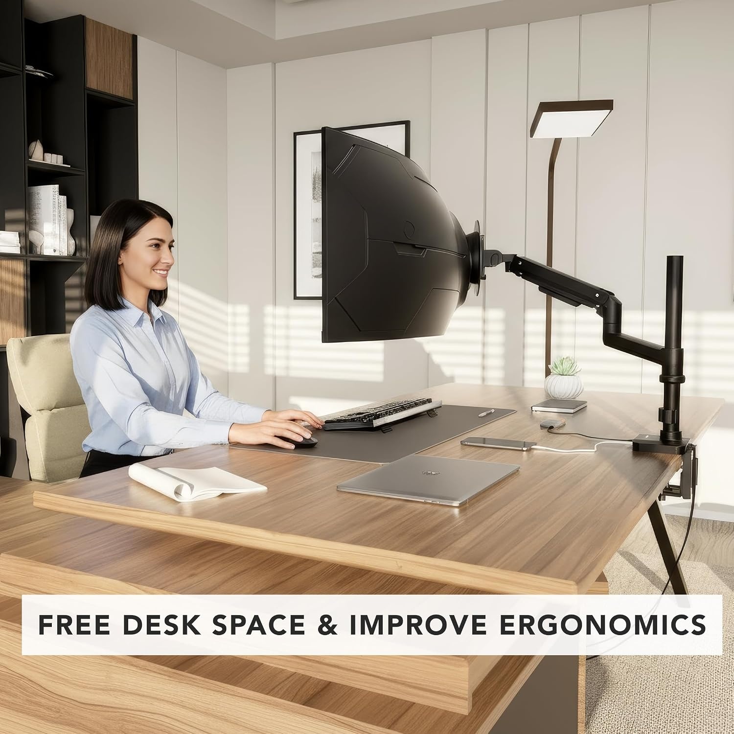 image:imageMountIt Proflex Series HeightAdjustable Ultrawide Monitor Arm with Pole Fits 1749 Screens Gas Spring 44 lbs Capacity USBC amp USB 30 Ports Full Motion VESA 75100 Clamp or Grommet