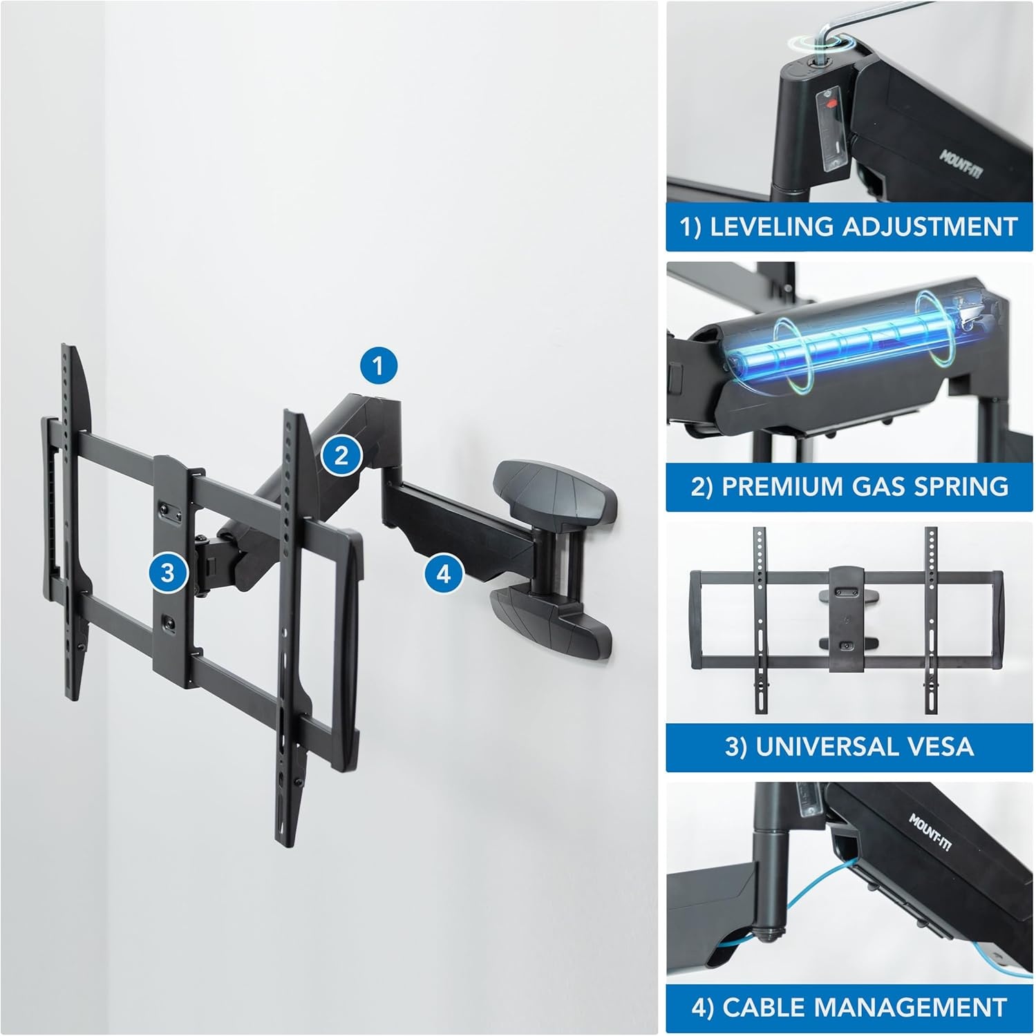 image:imageMountIt Pull Down TV Mount Drop Down Wall Mount with Gas Spring Arm HeightAdjustable TV Mount for 3780 Inch TVs Full Motion Swivel Tilt Bracket for Fireplace Fits VESA 600x400 Up to 88 lbs
