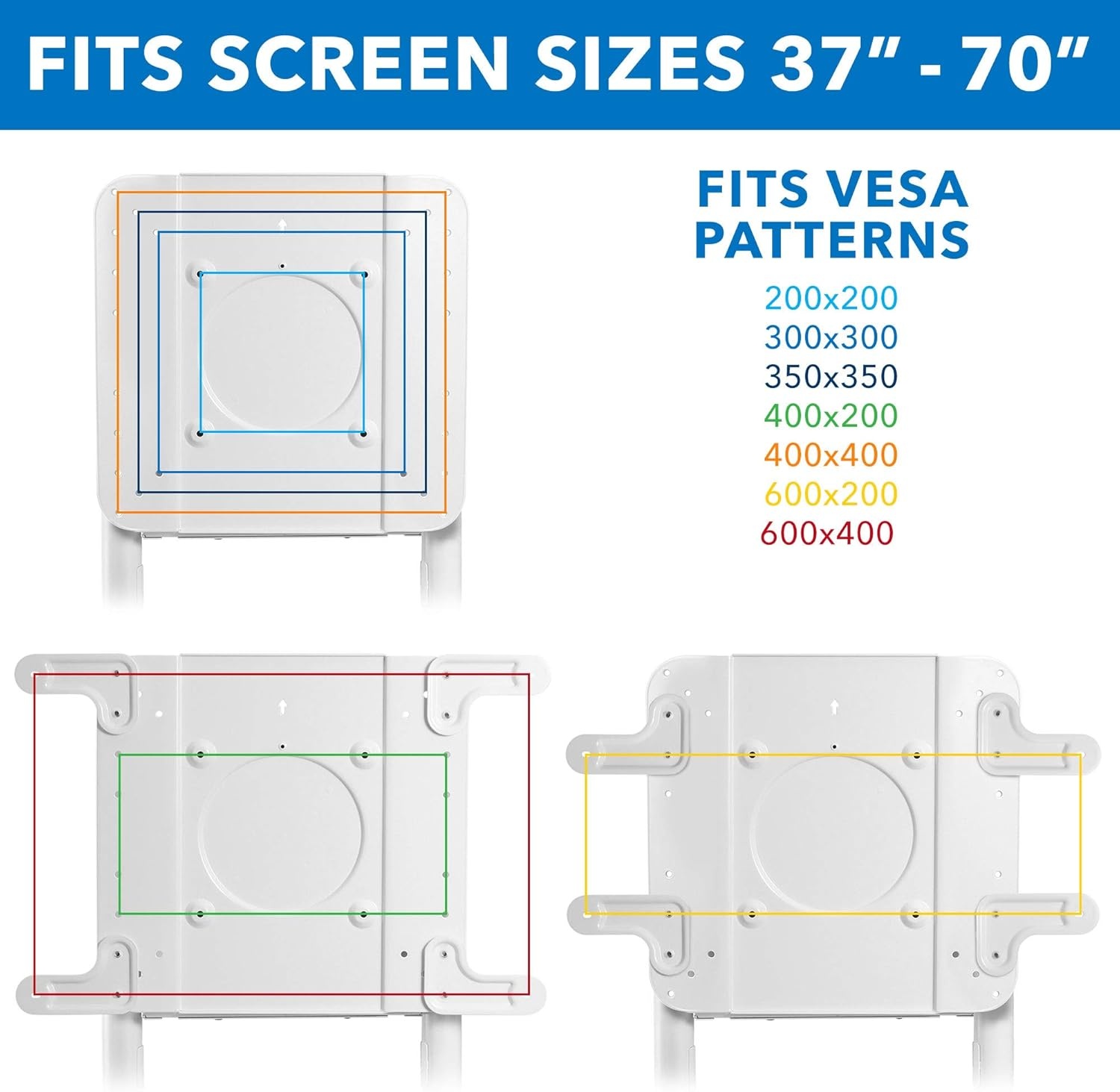 image:imageMountIt Rolling TV Stand with Shelf amp Cable Management Portrait amp Landscape Rotation Locking Wheels 3770 154 lb Capacity VESA 600x400 Samsung Flip 2 amp Surface Hub 2S Compatible