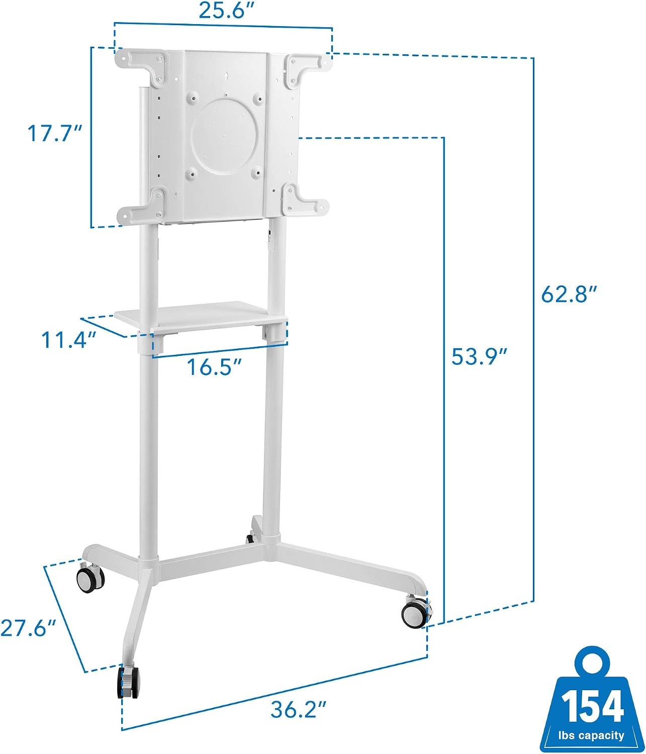 image:imageMountIt Rolling TV Stand with Shelf amp Cable Management Portrait amp Landscape Rotation Locking Wheels 3770 154 lb Capacity VESA 600x400 Samsung Flip 2 amp Surface Hub 2S Compatible