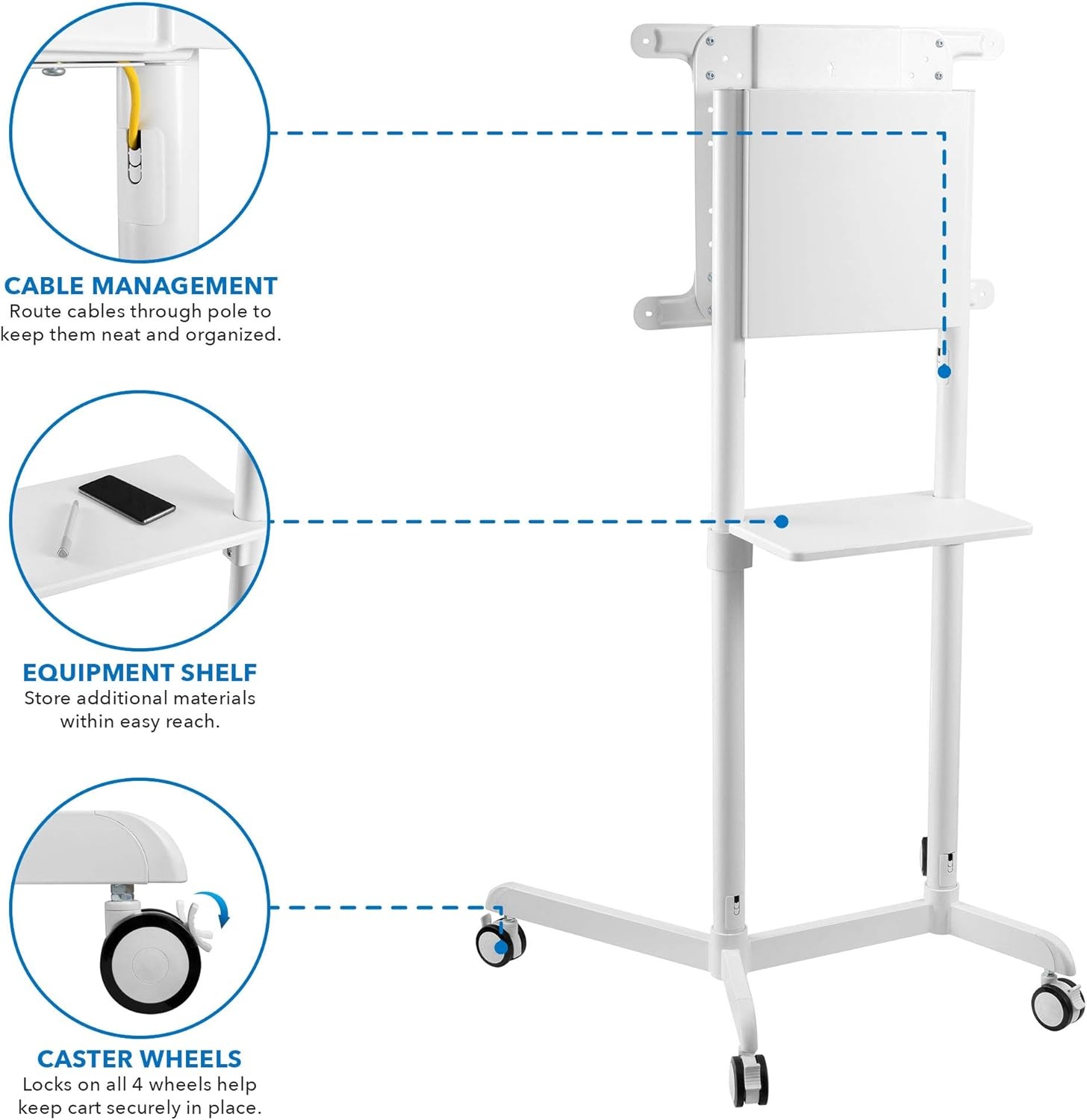 image:imageMountIt Rolling TV Stand with Shelf amp Cable Management Portrait amp Landscape Rotation Locking Wheels 3770 154 lb Capacity VESA 600x400 Samsung Flip 2 amp Surface Hub 2S Compatible