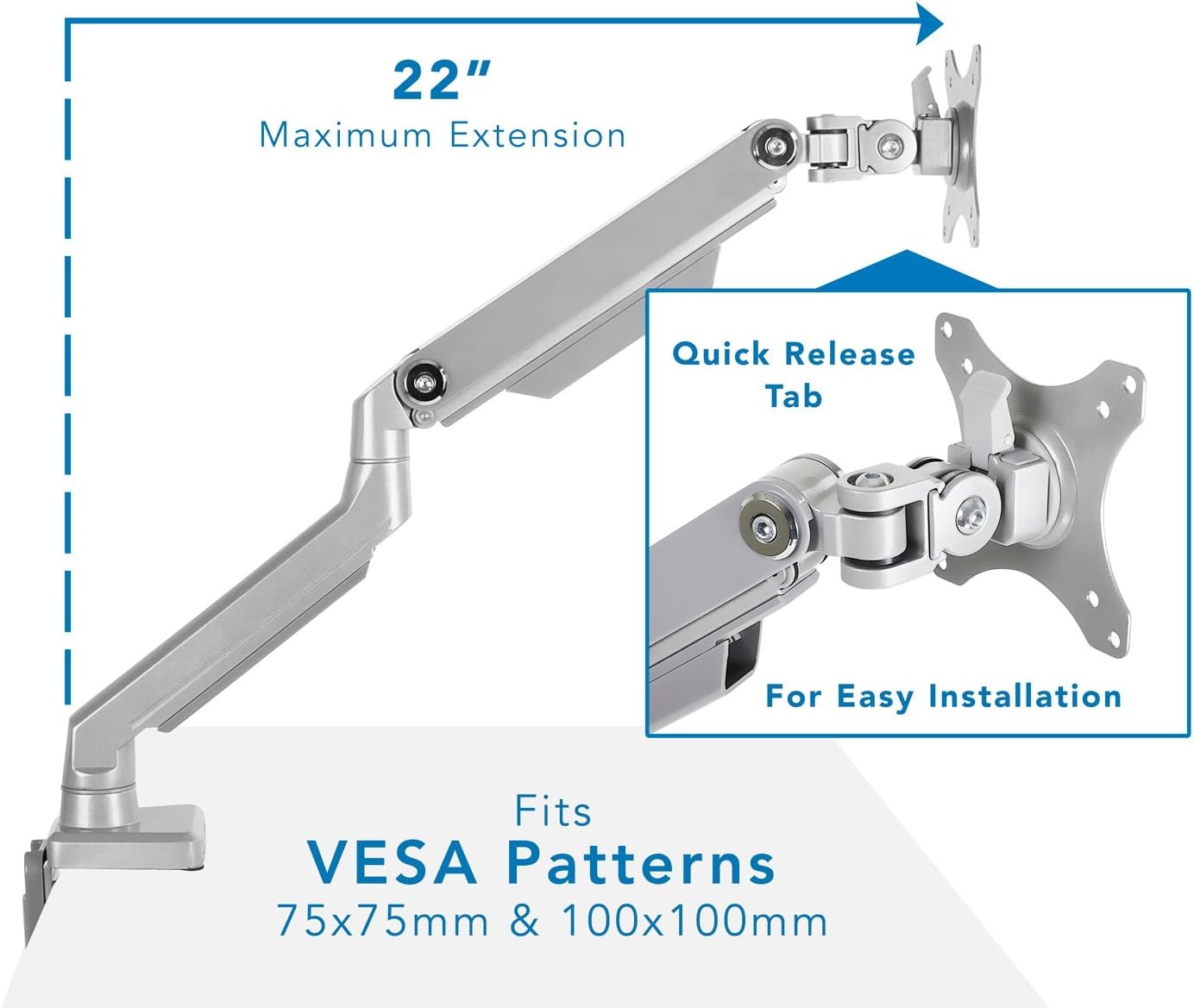 image:imageMountIt Single Monitor Arm Desk Mount Mechanical Spring Height Adjustable Monitor Stand for 1332 Inch Screens up to 176 lbs VESA 75x75 amp 100x100 CClamp amp Grommet
