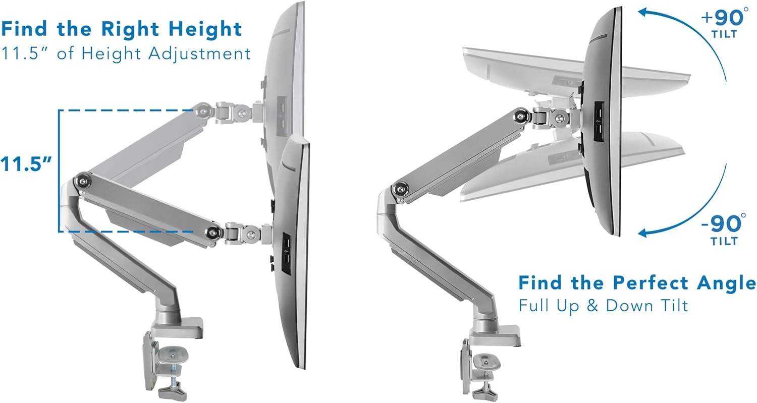 image:imageMountIt Single Monitor Arm Desk Mount Mechanical Spring Height Adjustable Monitor Stand for 1332 Inch Screens up to 176 lbs VESA 75x75 amp 100x100 CClamp amp Grommet