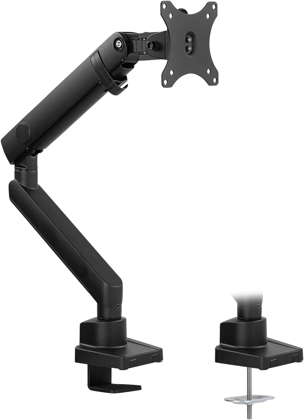 image:imageMountIt Single Monitor Arm Desk Mount for 2432 Inch Computer Screens Full Motion Aluminum Stand VESA 75x75 100x100 Holds up to 176 lbs Cable Management CClamp and Grommet Base Black