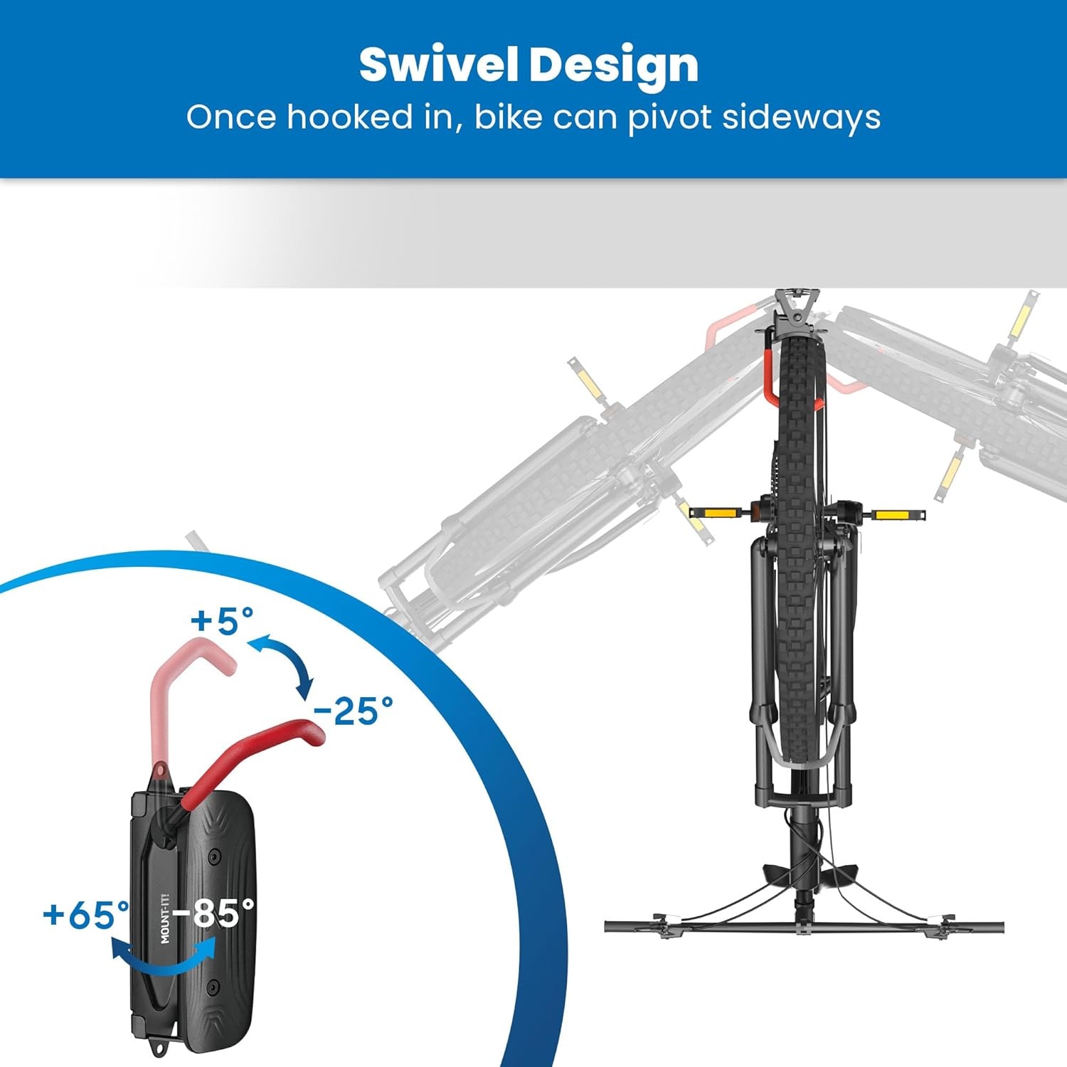 image:imageMountIt Swivel Bike Wall Mount HeavyDuty Vertical Bike Rack for Garage amp Home SpaceSaving Wall Mounted Bike Hanger Holds Up to 66 lbs Bike Storage Hook for Road Mountain amp Hybrid Bikes